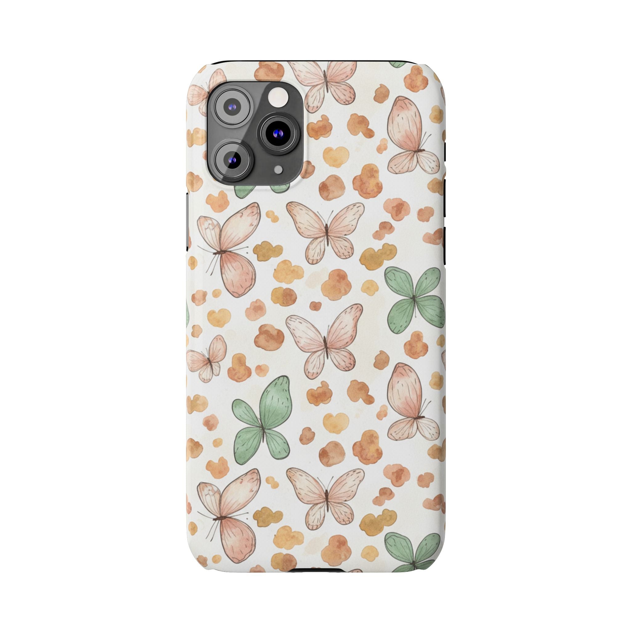 Cottagecore Butterfly & Deer Spots Slim Phone Case — Pastel Watercolor Storybook Pattern