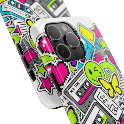 1990s 2000s Sticker Collage Tough Phone Case | Retro Tamagotchi Pixel Art Nostalgia