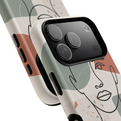 Phone Case - Minimalist Abstract Art Face Design - Sage Green and Terracotta Colors