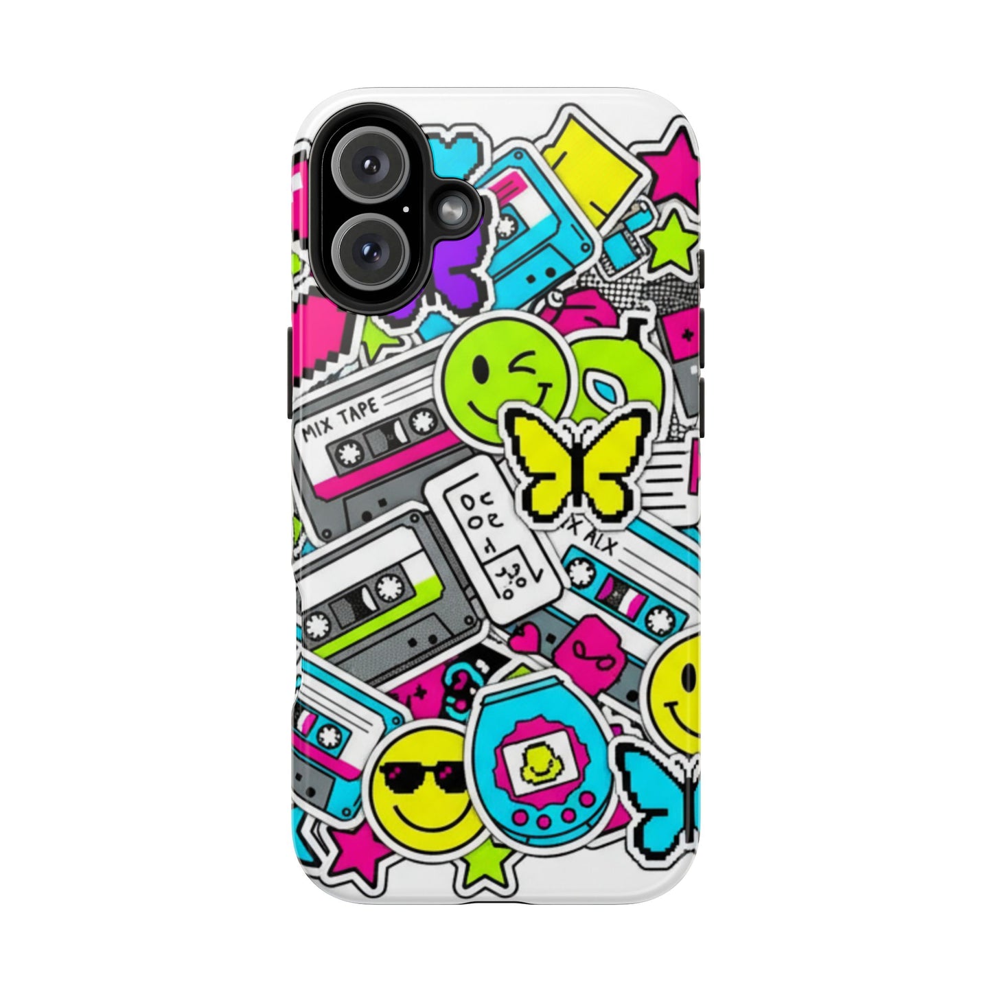 1990s 2000s Sticker Collage Tough Phone Case | Retro Tamagotchi Pixel Art Nostalgia