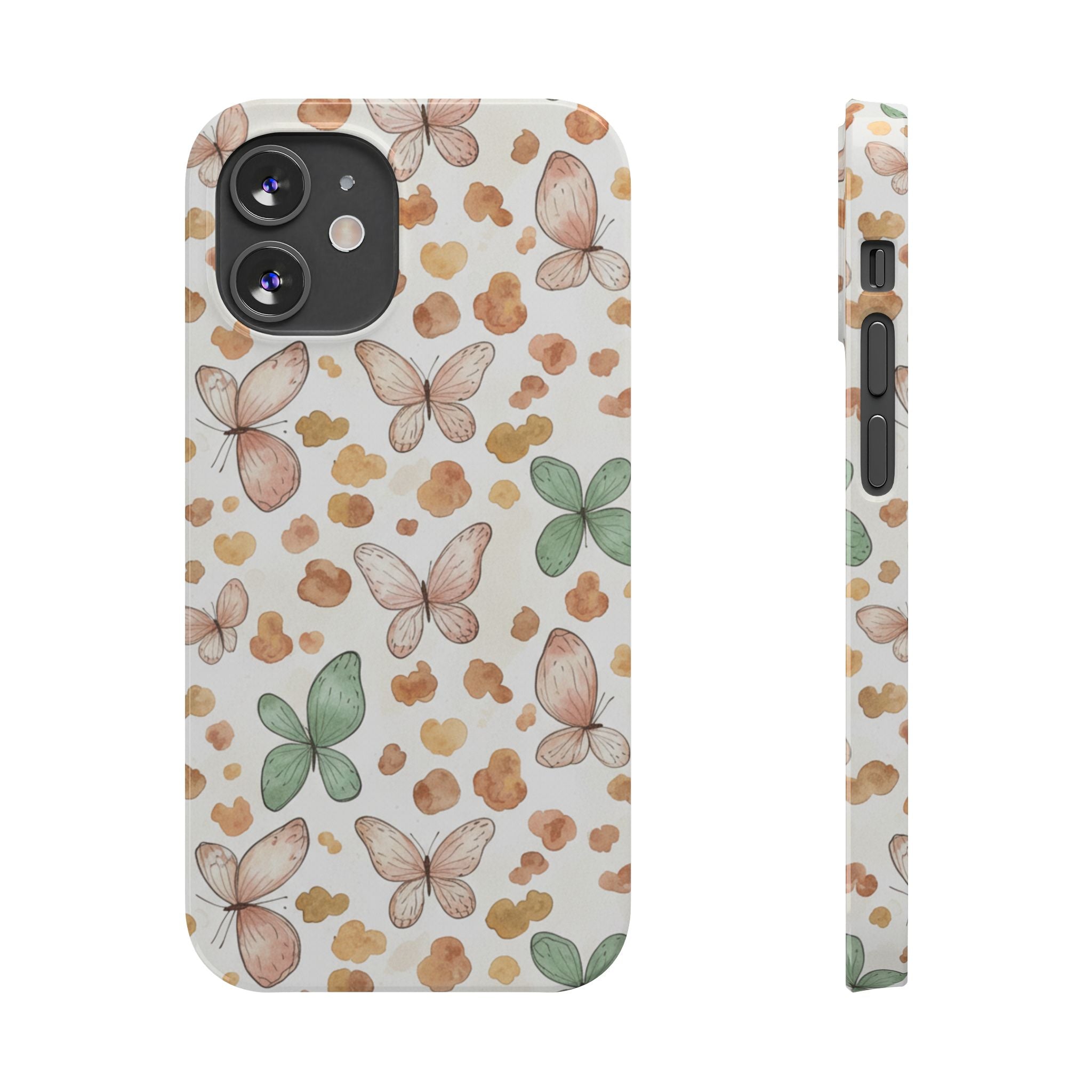 Cottagecore Butterfly & Deer Spots Slim Phone Case — Pastel Watercolor Storybook Pattern