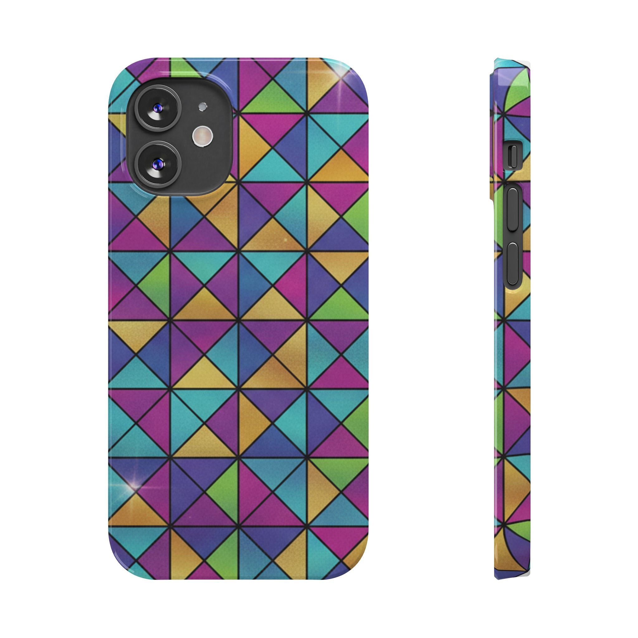 Holographic Iridescent Geometric Phone Case — Rainbow Foil Shard Design