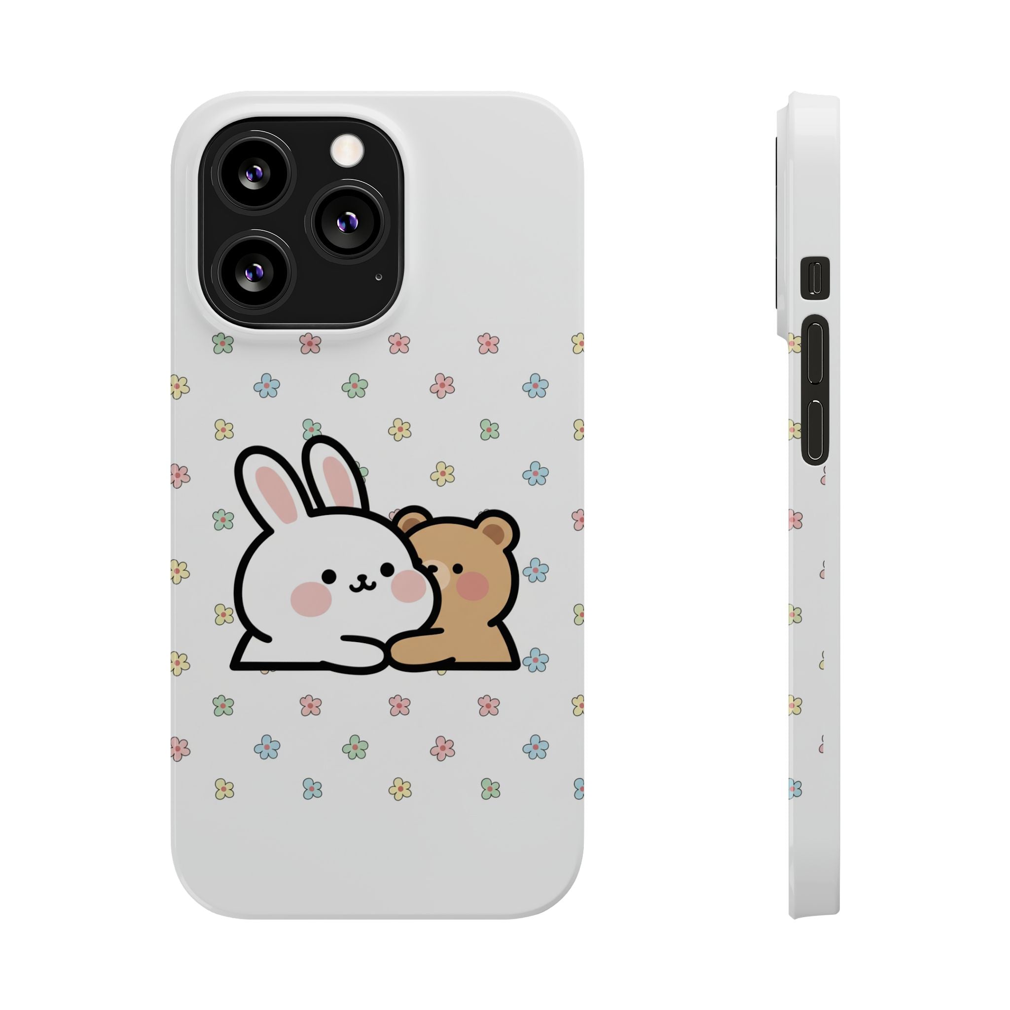Bunny & Bear Besties: Kawaii Minimalist Doodle Phone Case | Soft Aesthetic Japanese Art Tech Accessory