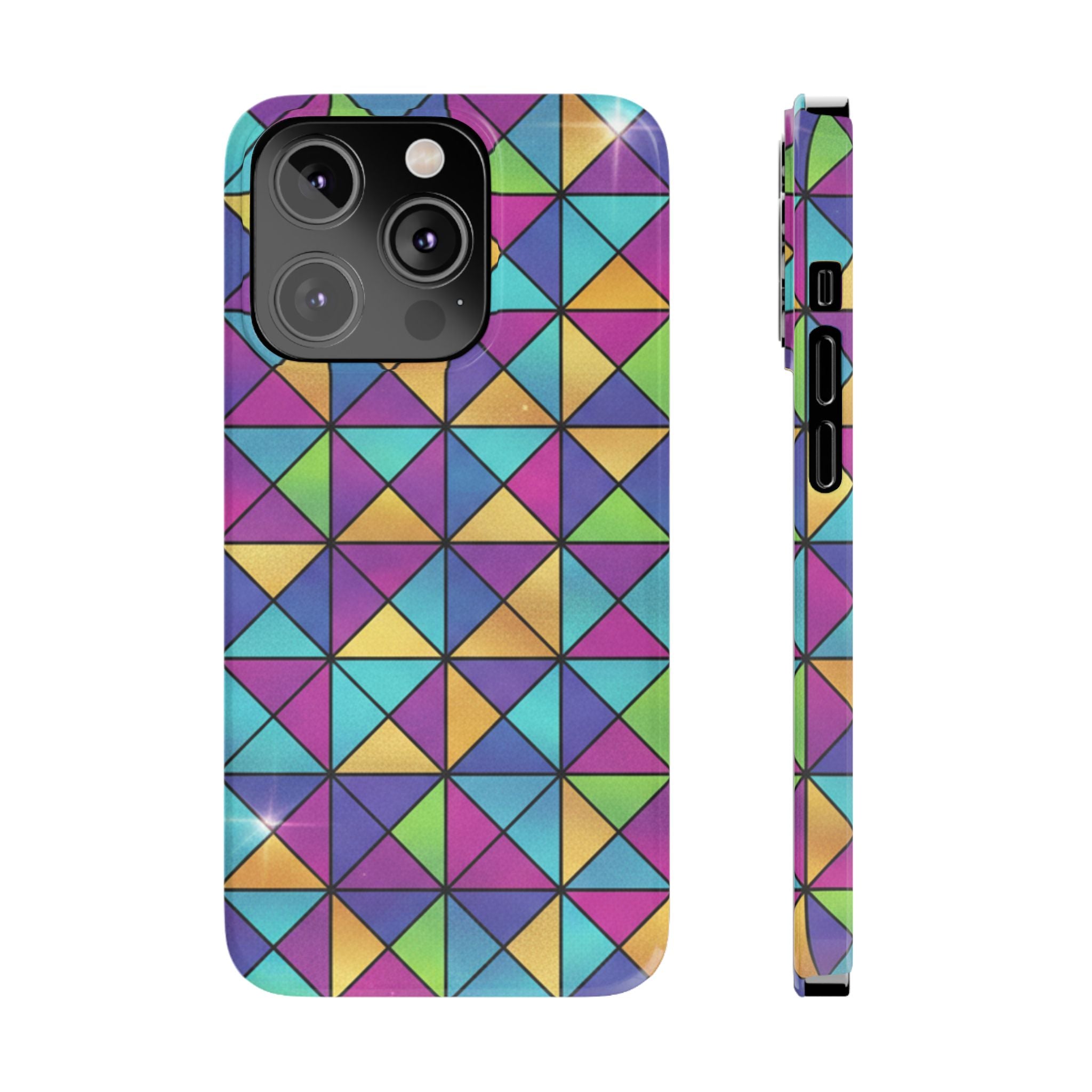 Holographic Iridescent Geometric Phone Case — Rainbow Foil Shard Design