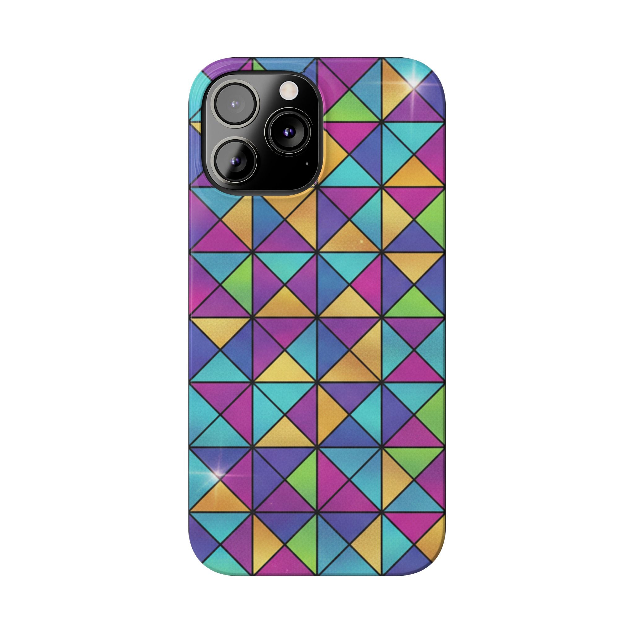 Holographic Iridescent Geometric Phone Case — Rainbow Foil Shard Design