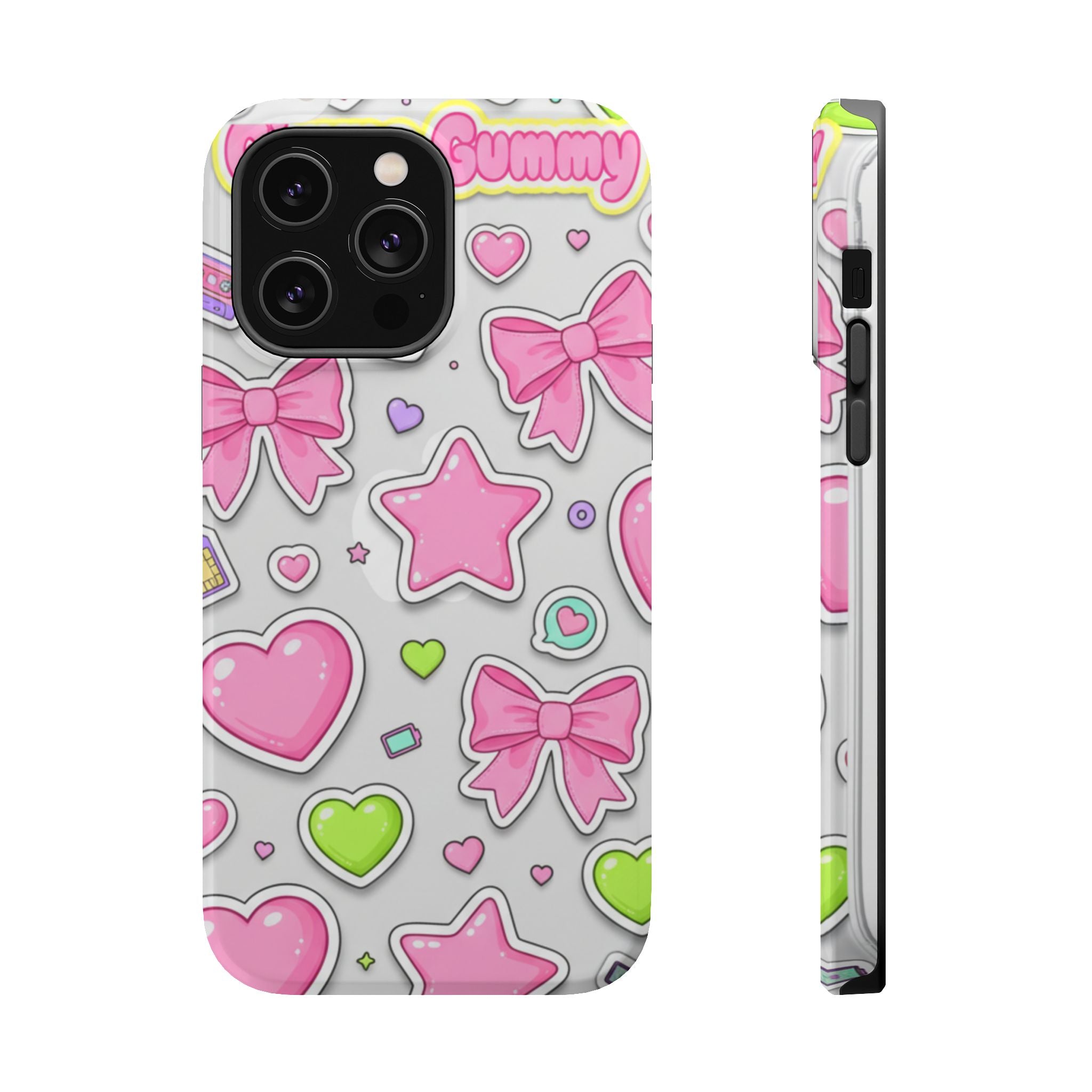 Gimme Gummy Pastel Phone Case — Pink Bows & Lime Hearts Y2K Design