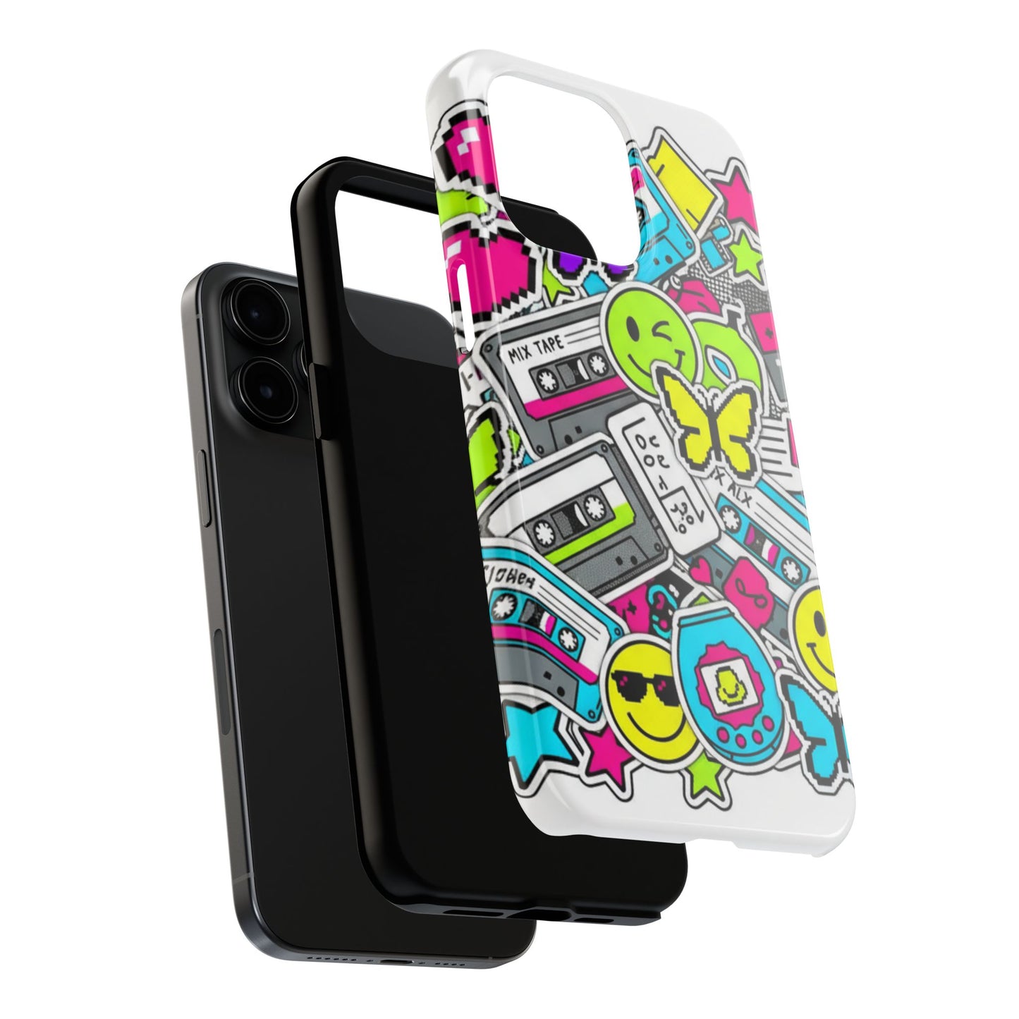 1990s 2000s Sticker Collage Tough Phone Case | Retro Tamagotchi Pixel Art Nostalgia
