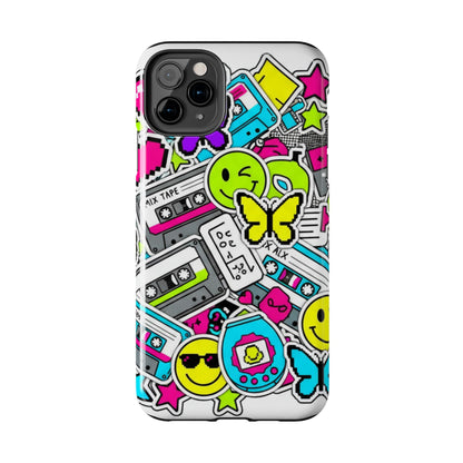 1990s 2000s Sticker Collage Tough Phone Case | Retro Tamagotchi Pixel Art Nostalgia