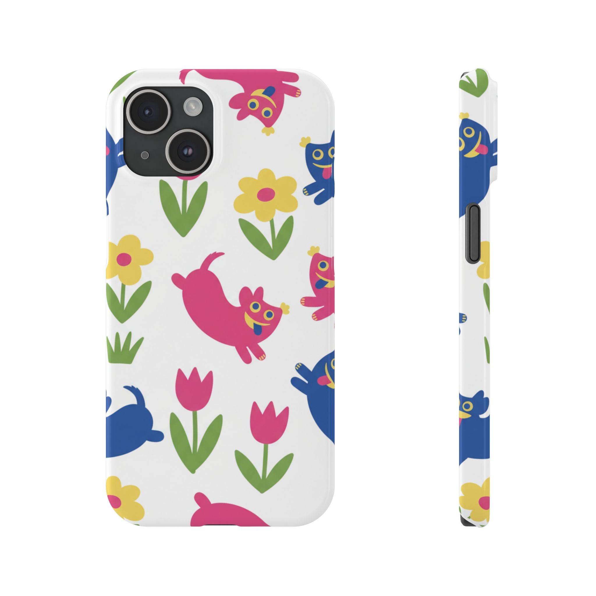 The Joyful Garden: Chunky Sausage Dog & Giant Bloom Phone Case | Modern Naive Art Edition