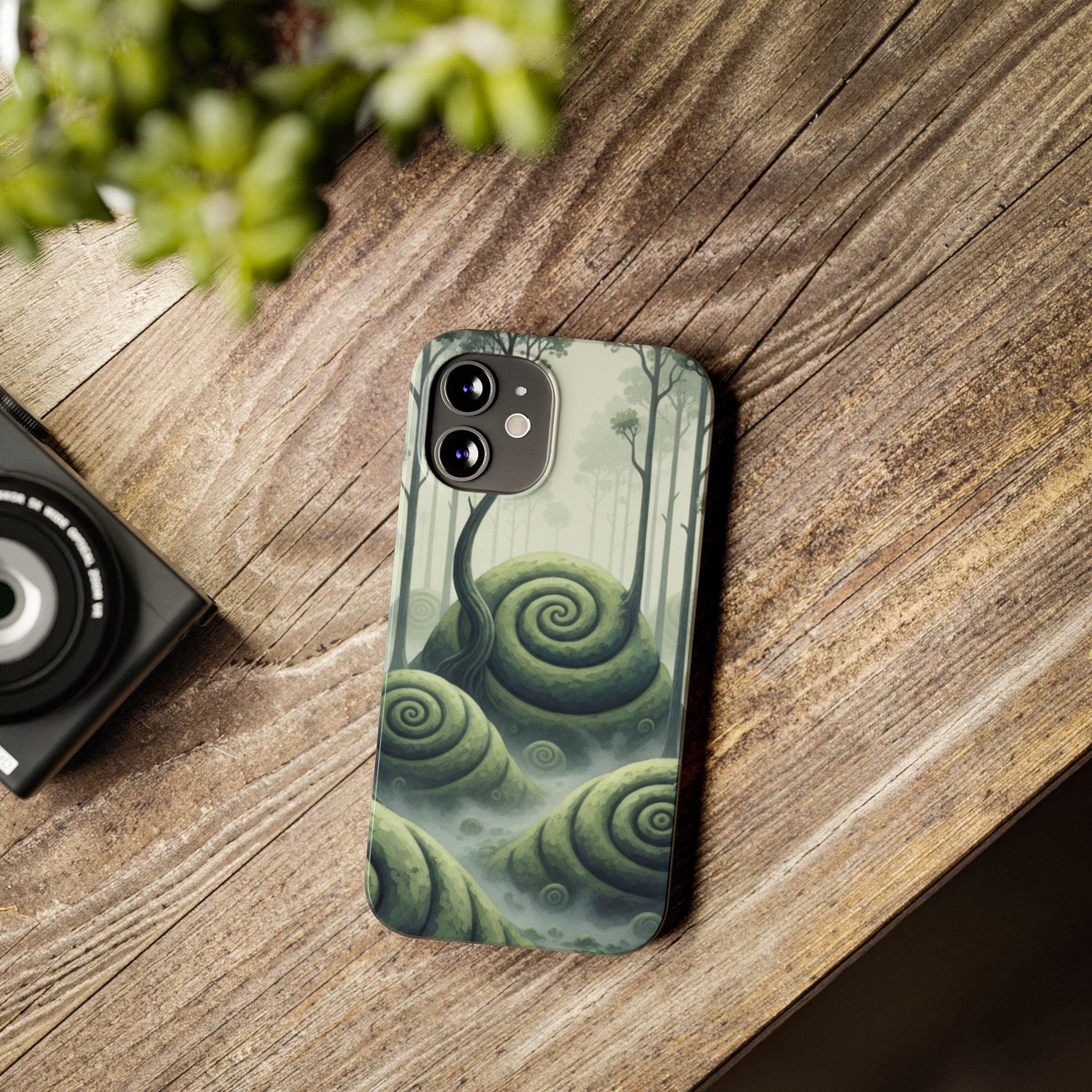 Mystical Forest Slim Phone Case — Dreamy Studio Ghibli‑Style Foggy Hills