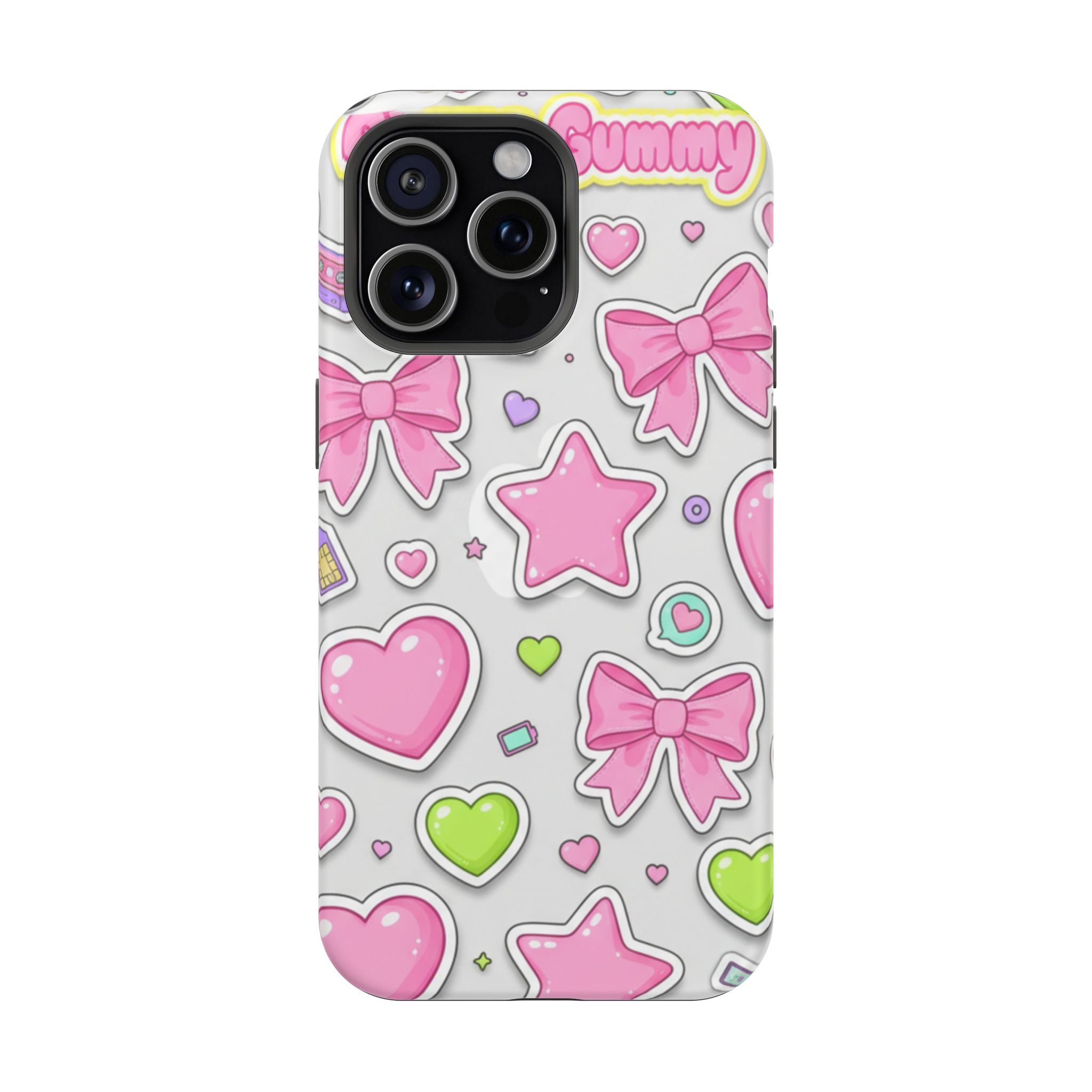Gimme Gummy Pastel Phone Case — Pink Bows & Lime Hearts Y2K Design