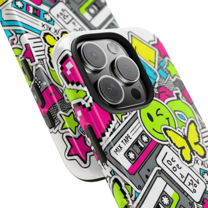 1990s 2000s Sticker Collage Tough Phone Case | Retro Tamagotchi Pixel Art Nostalgia