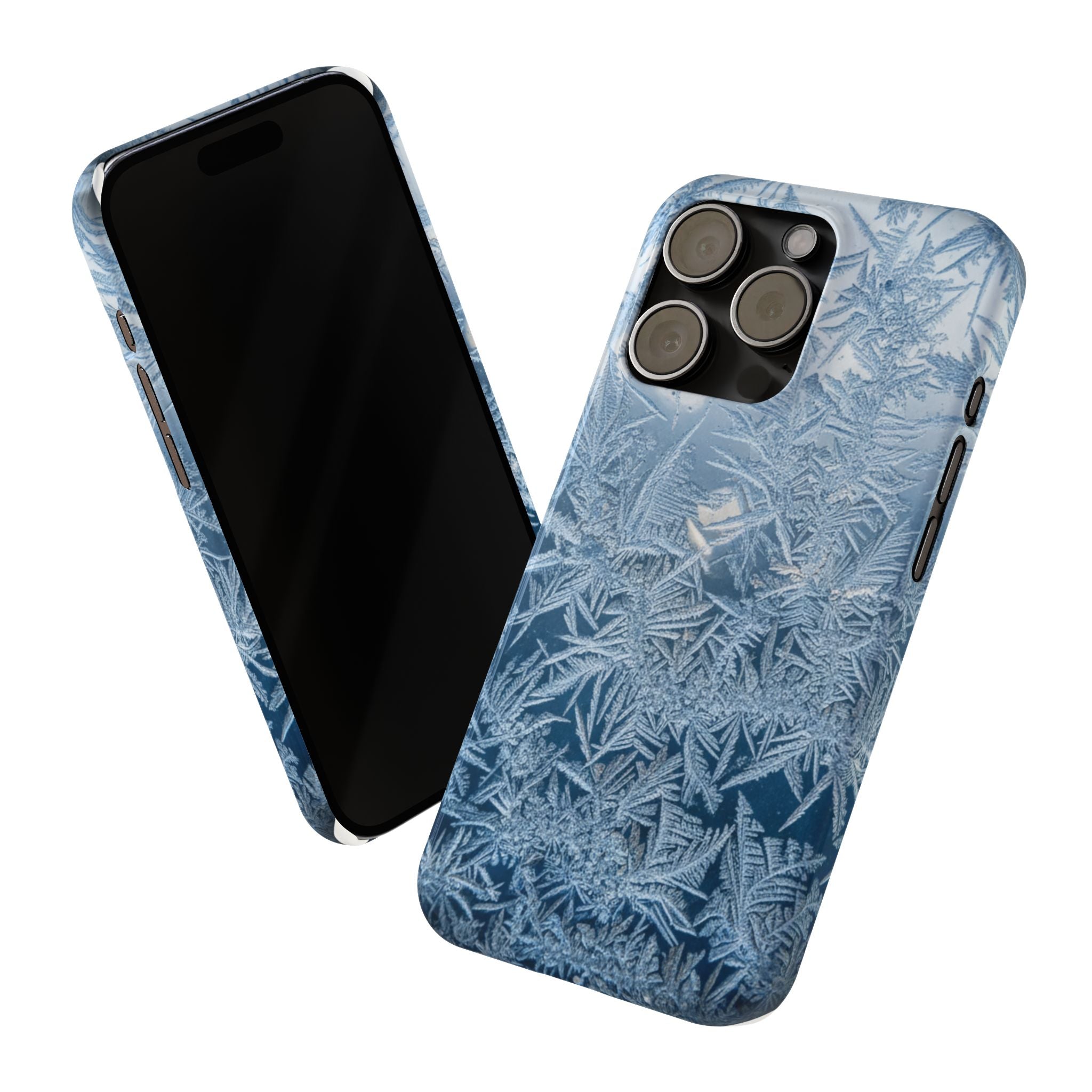 Frosted Window Macro Slim Phone Case — Blue Silver Ice Crystal Texture