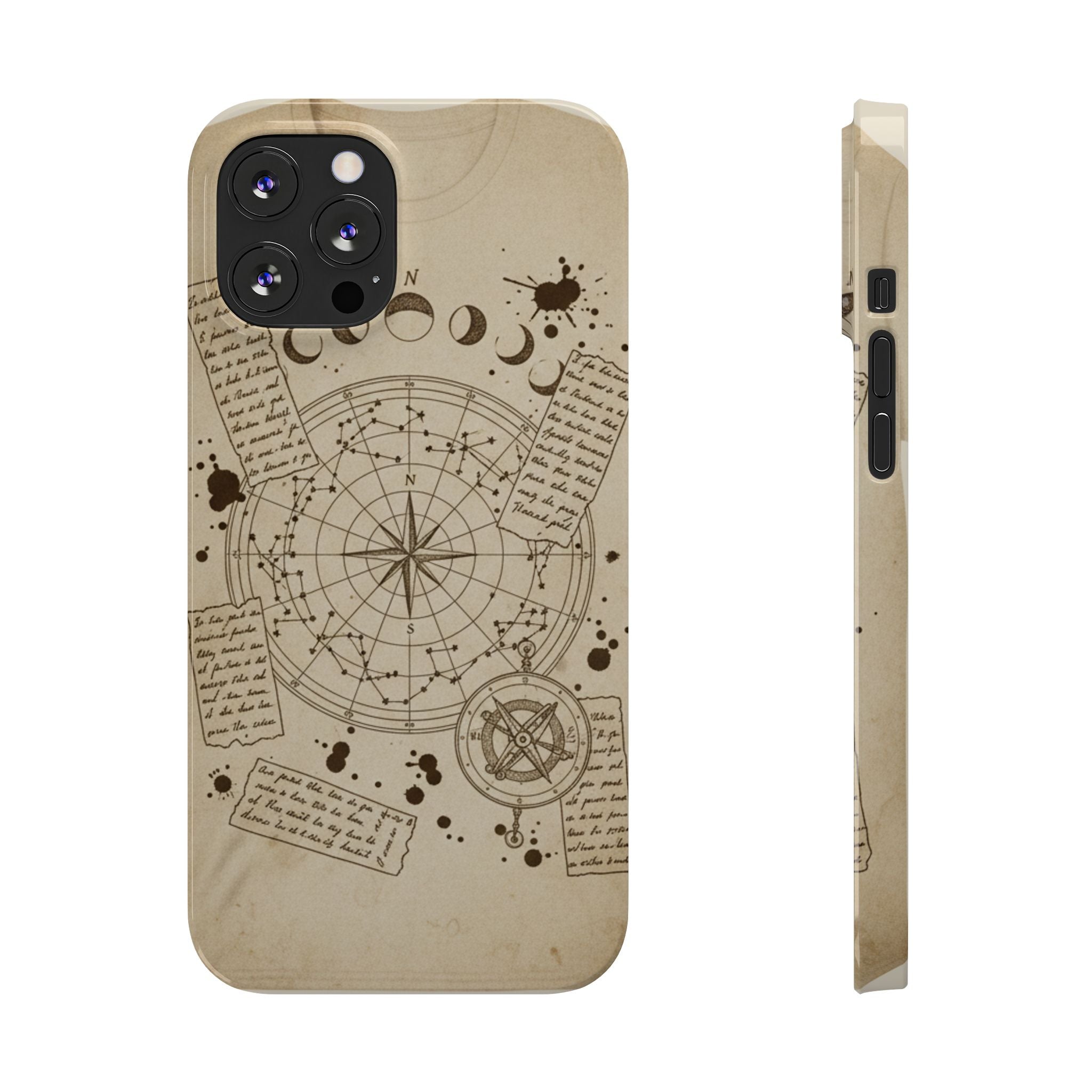 Dark Academia Celestial Map Phone Case — Vintage Fountain Pen Ink & Poetry Design