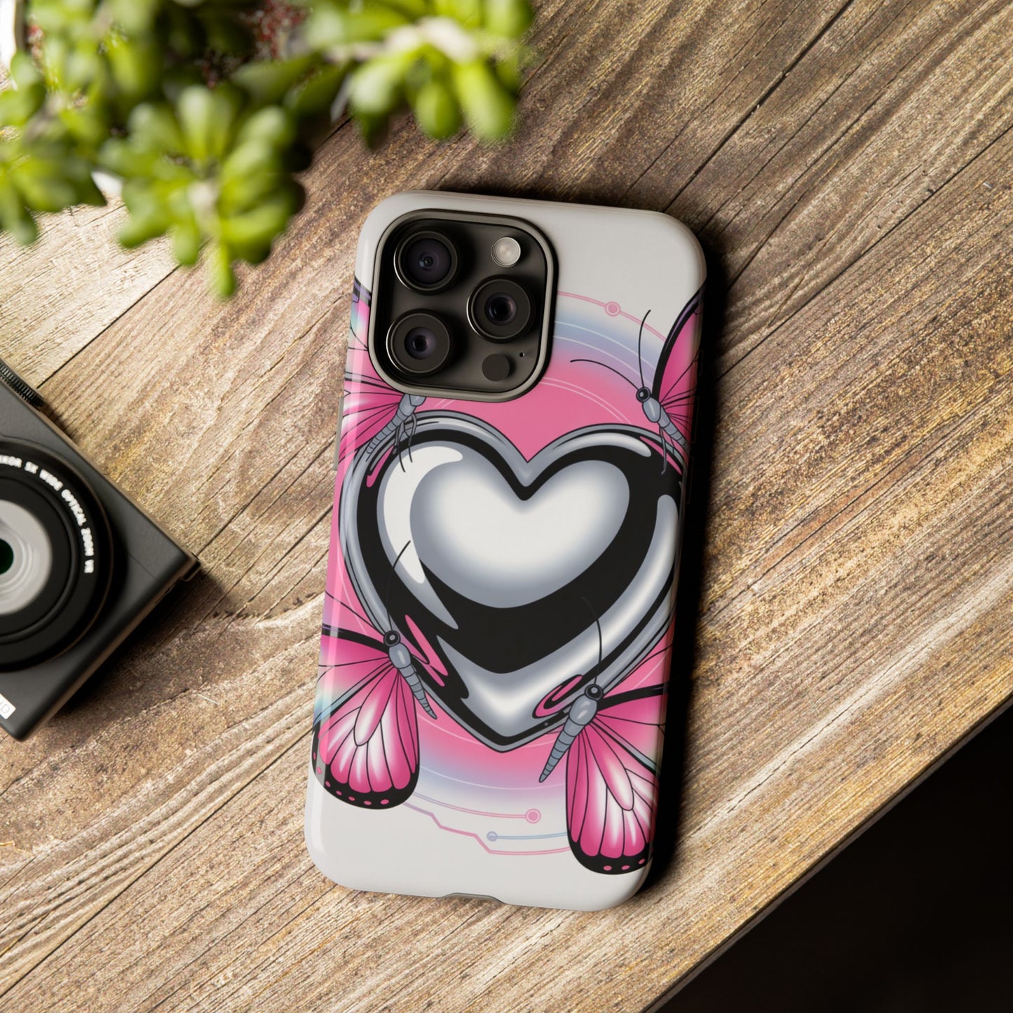 Phone Case - Y2K Aesthetic Chrome Hearts and Butterflies, Cybercore 2000s Vibe