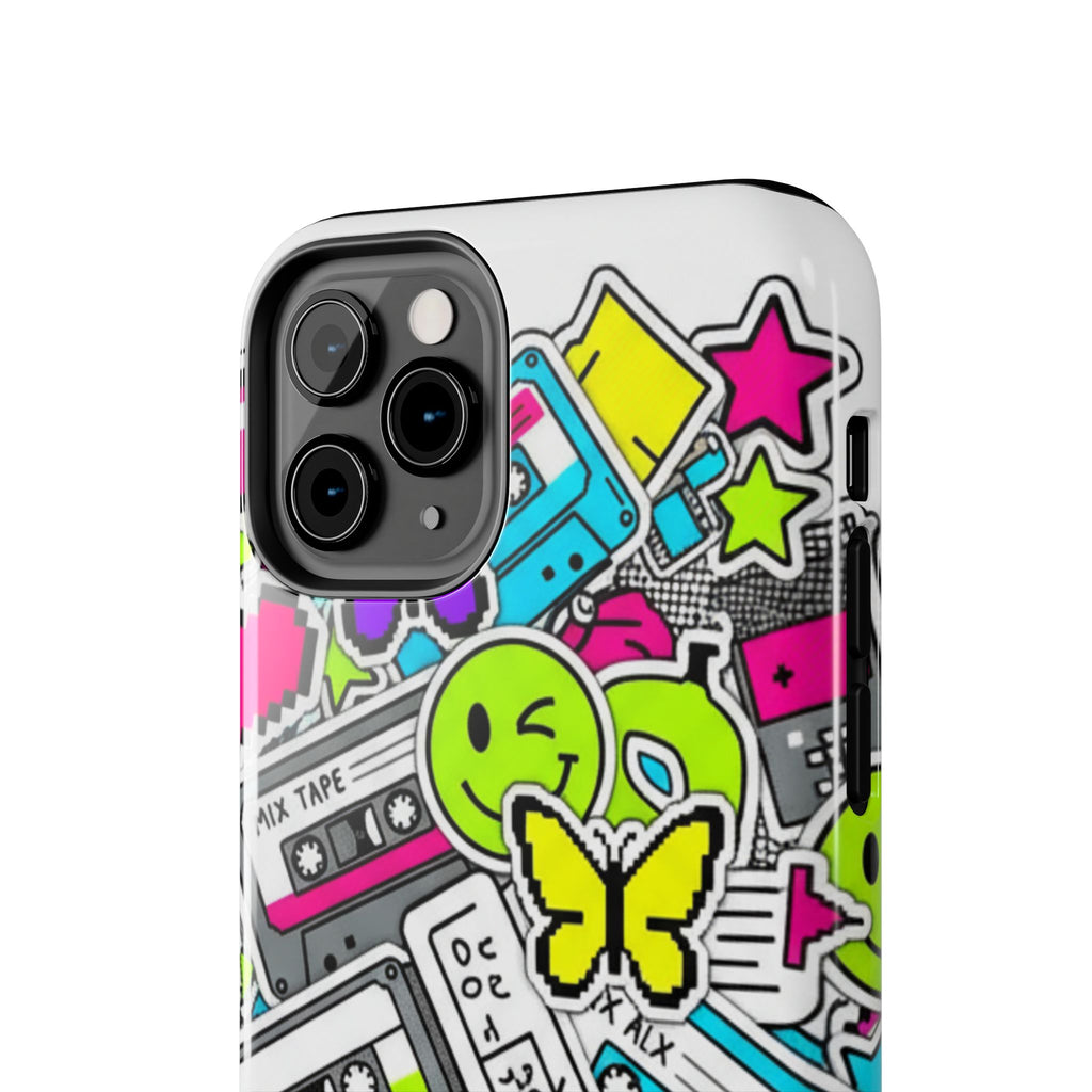 1990s 2000s Sticker Collage Tough Phone Case | Retro Tamagotchi Pixel Art Nostalgia