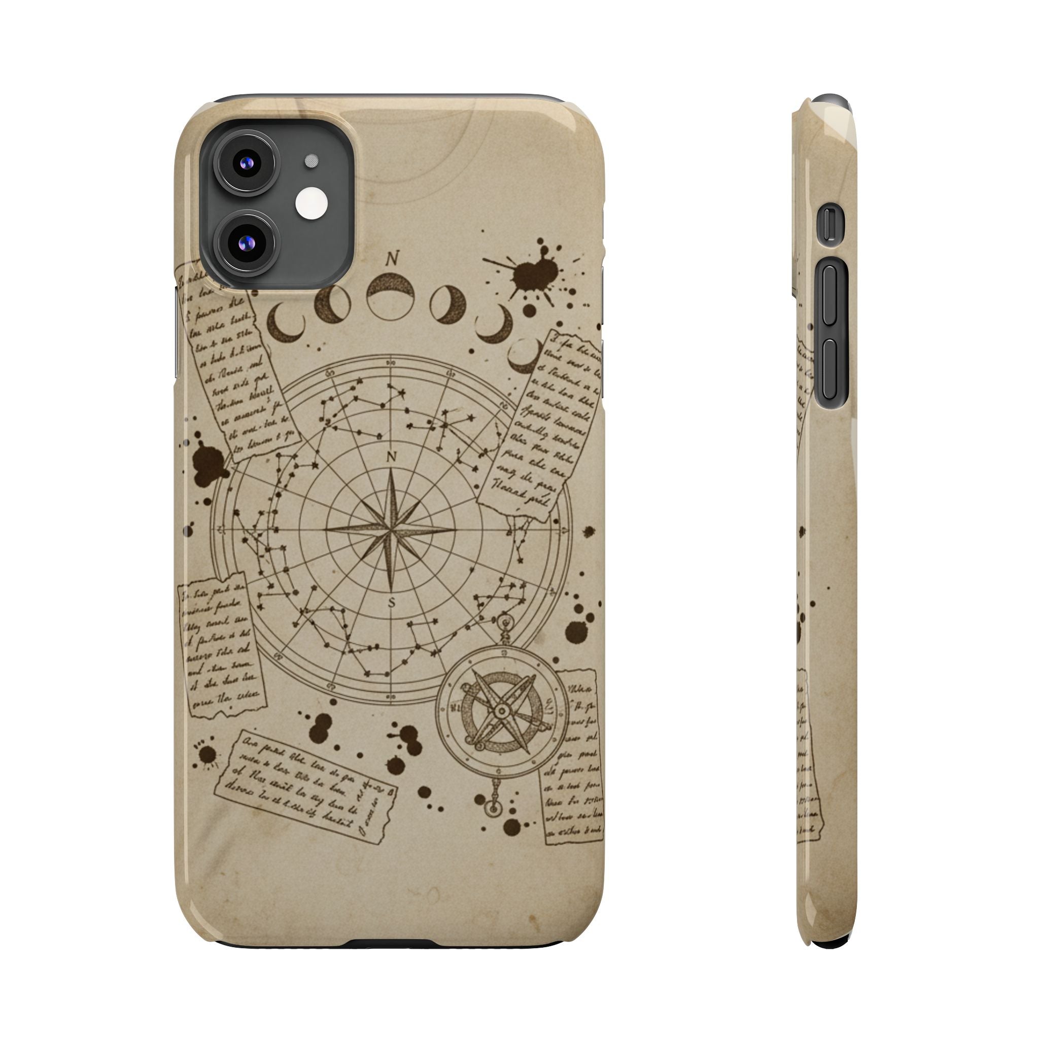 Dark Academia Celestial Map Phone Case — Vintage Fountain Pen Ink & Poetry Design