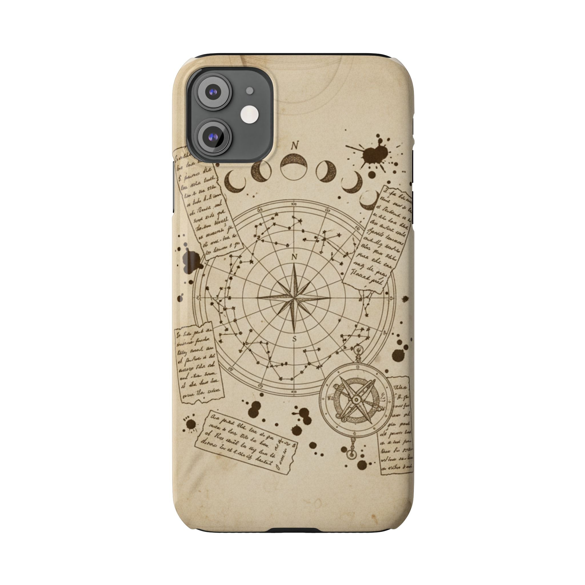 Dark Academia Celestial Map Phone Case — Vintage Fountain Pen Ink & Poetry Design
