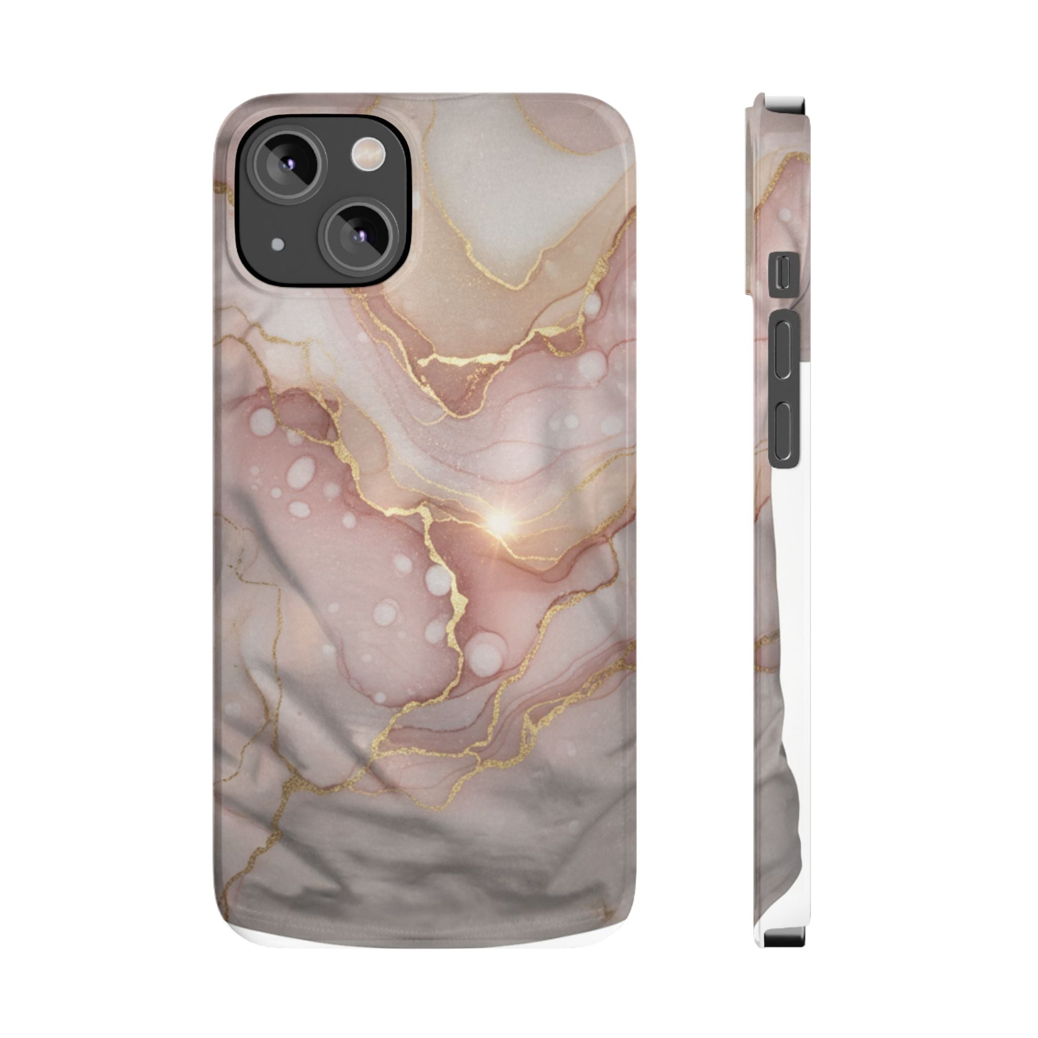 Marble Luxe Slim Phone Case — Pink & Gold Abstract Design
