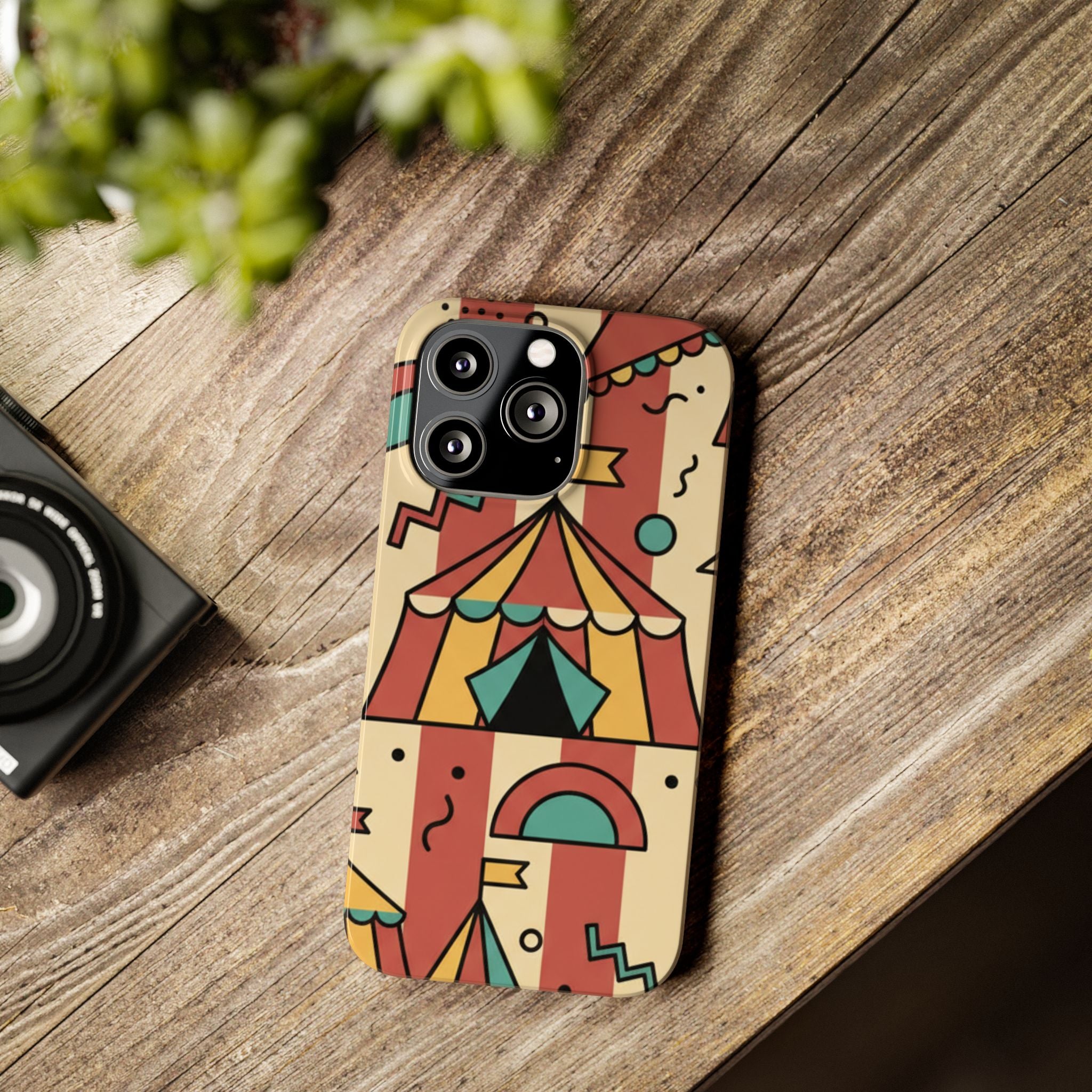 Retro Circus Stripe Slim Phone Case — Vintage 70s Memphis Geometric Design