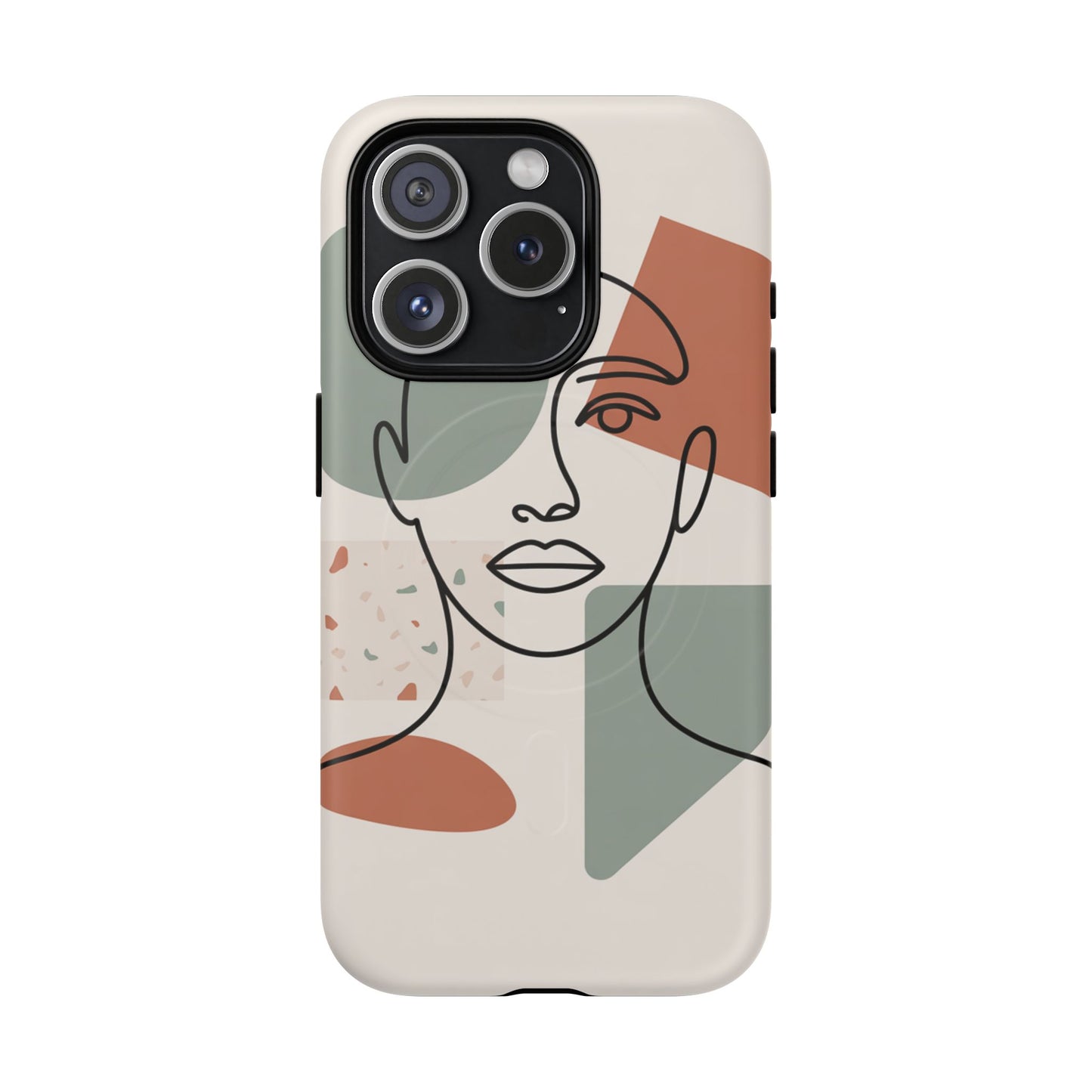 Phone Case - Minimalist Abstract Art Face Design - Sage Green and Terracotta Colors