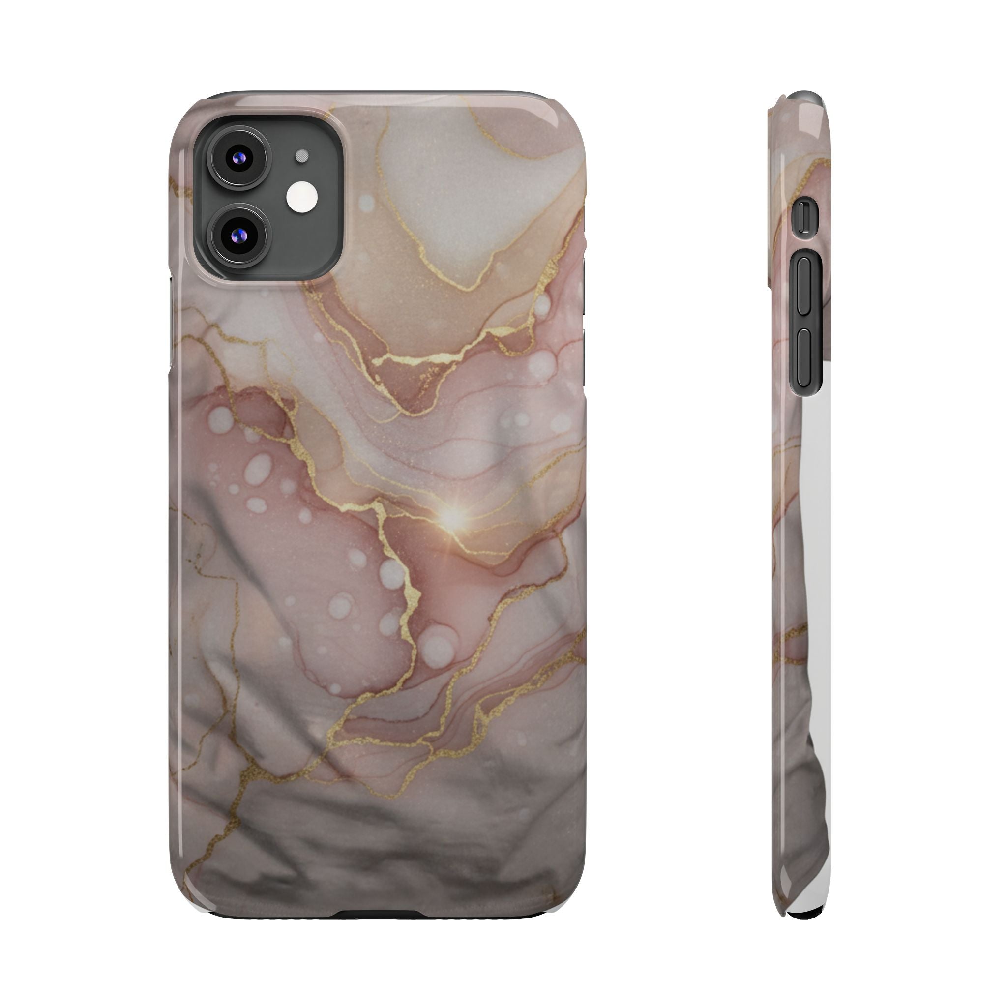 Marble Luxe Slim Phone Case — Pink & Gold Abstract Design