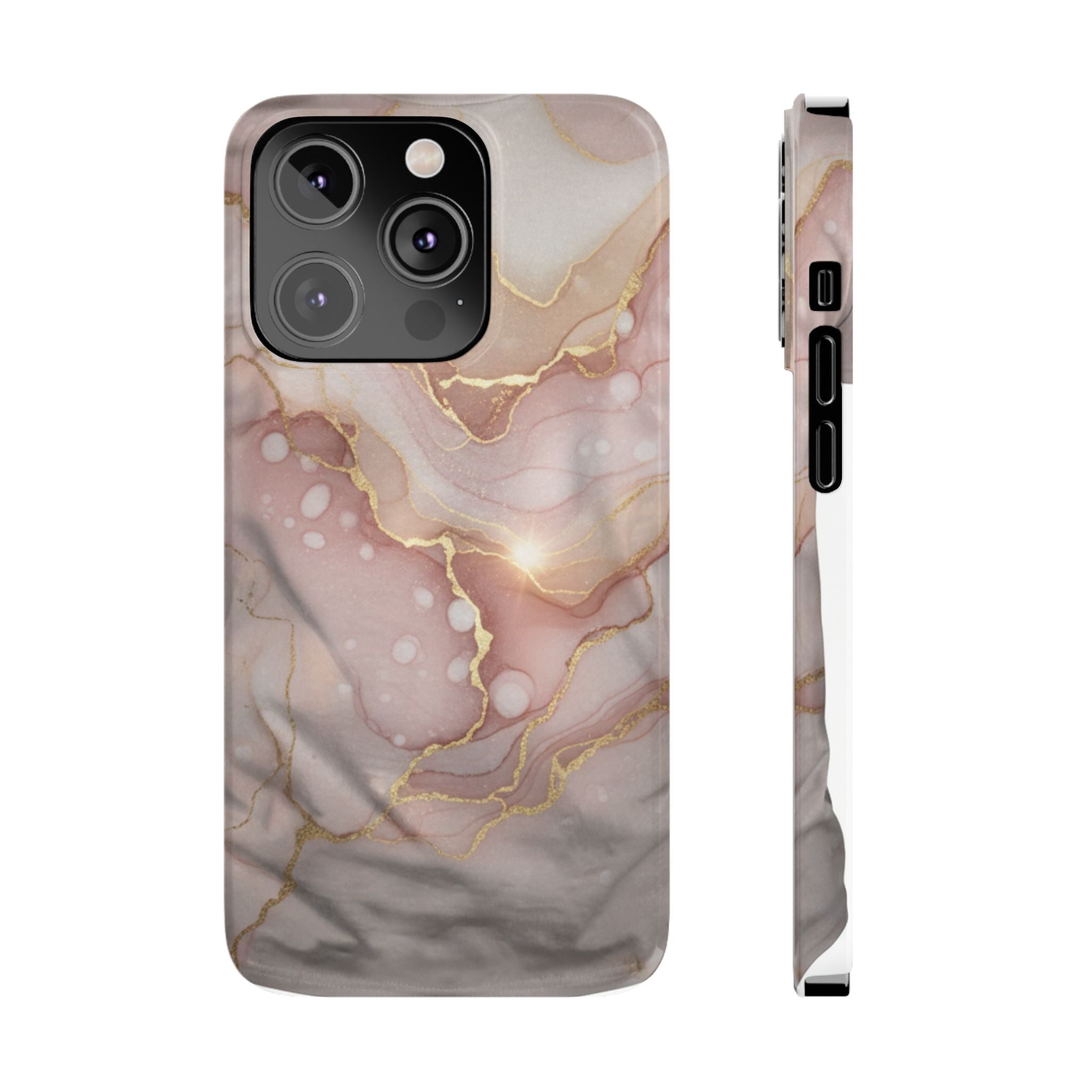 Marble Luxe Slim Phone Case — Pink & Gold Abstract Design