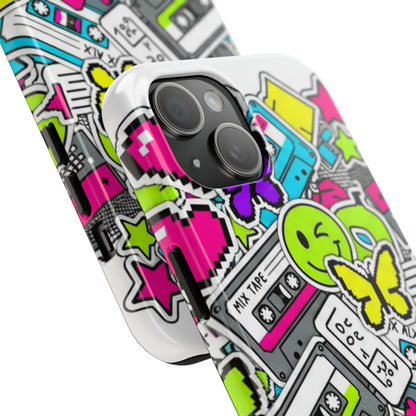 1990s 2000s Sticker Collage Tough Phone Case | Retro Tamagotchi Pixel Art Nostalgia