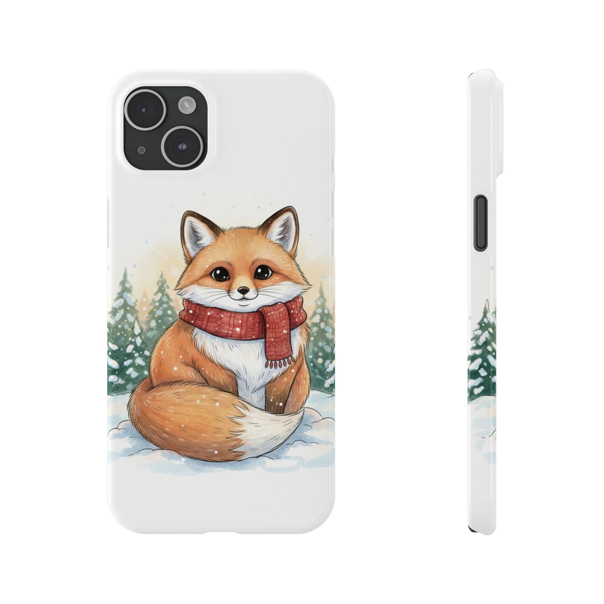 Cute Fluffy Fox Christmas Phone Case — Storybook Winter Fox in Scarf