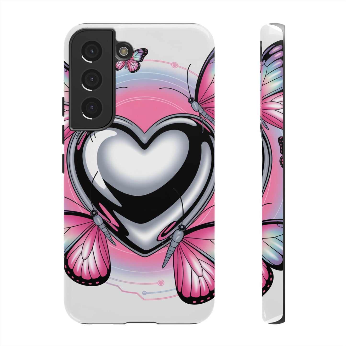 Phone Case - Y2K Aesthetic Chrome Hearts and Butterflies, Cybercore 2000s Vibe