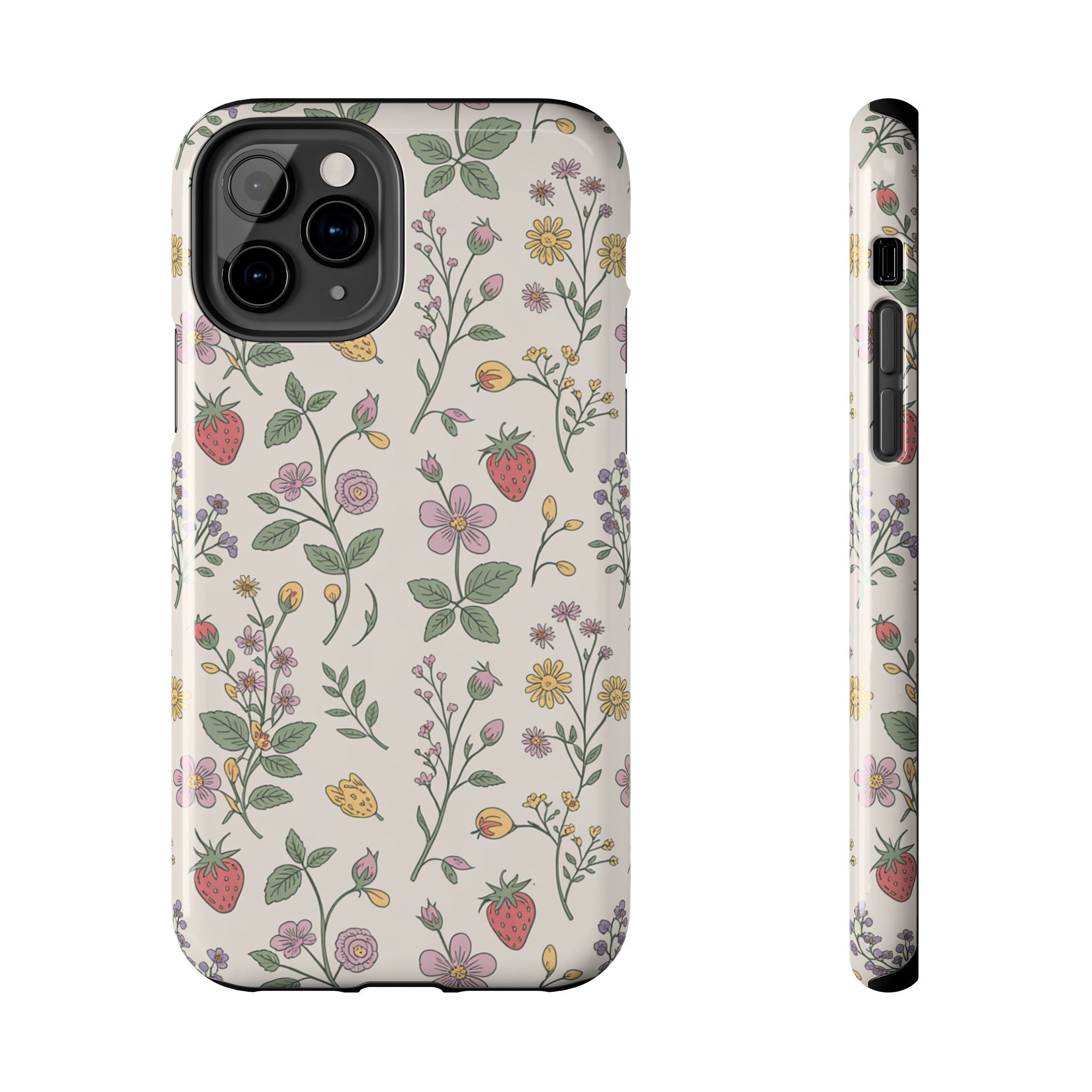 Phone Cases - Cottagecore Wildflower and Strawberry Vintage Botanical Pattern