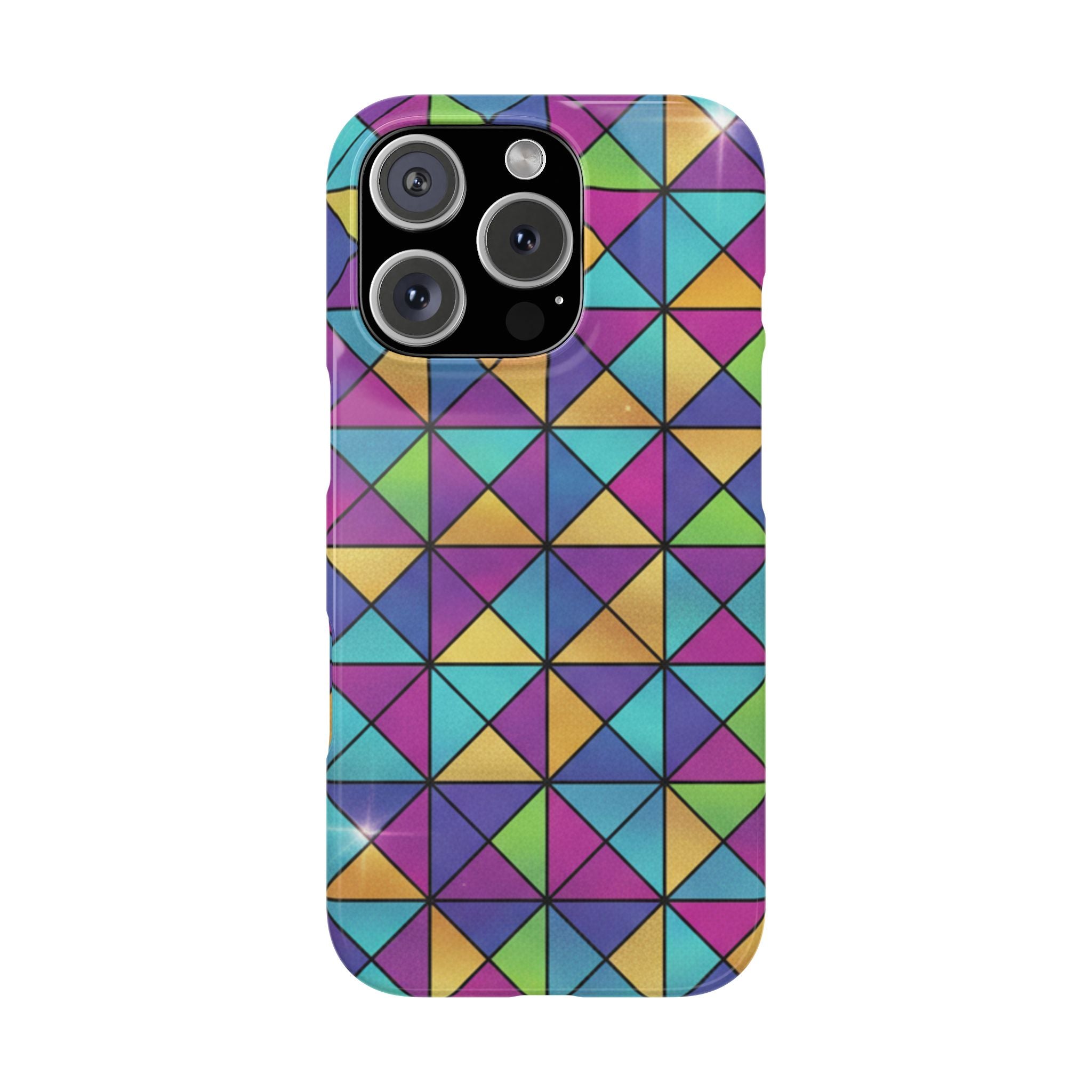Holographic Iridescent Geometric Phone Case — Rainbow Foil Shard Design
