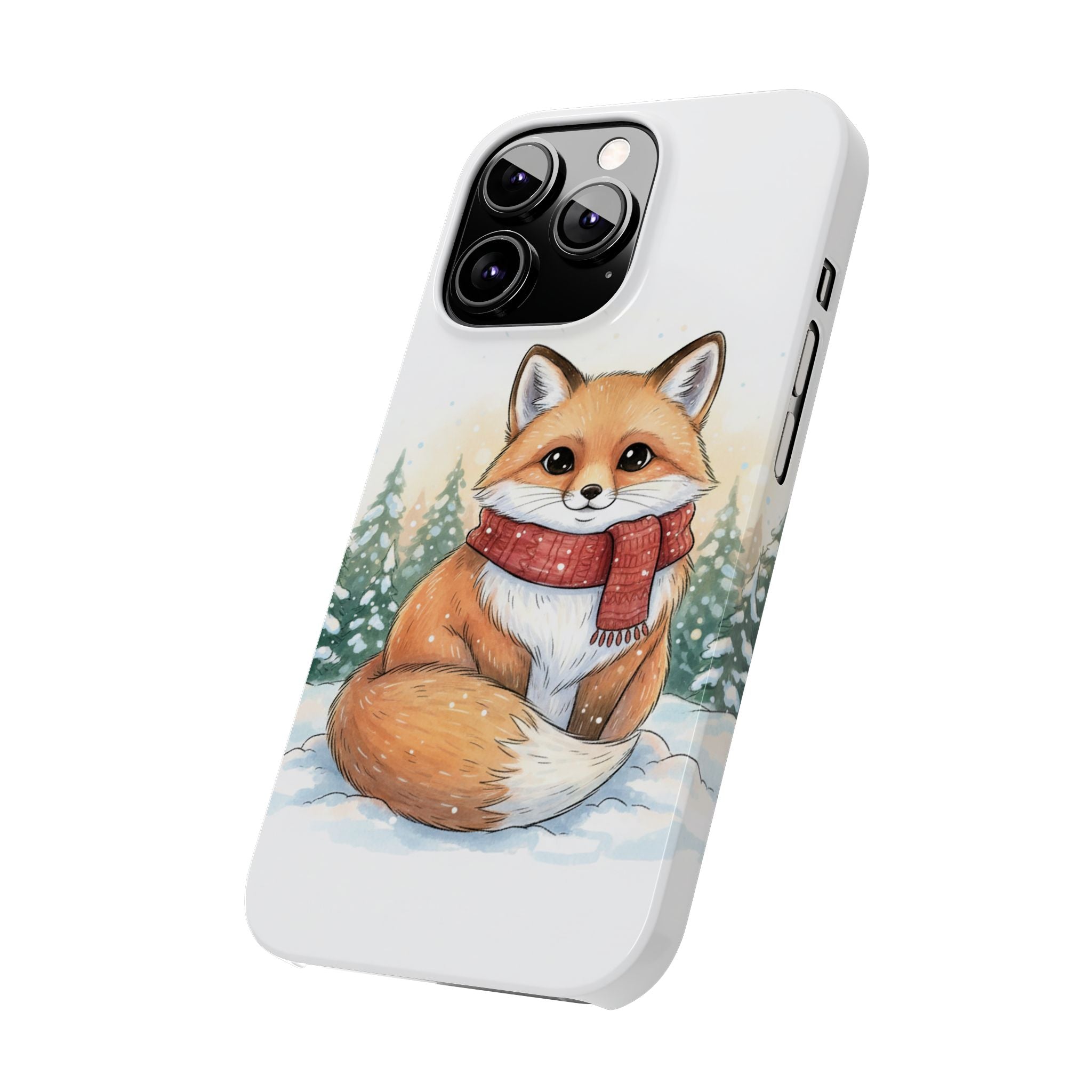 Cute Fluffy Fox Christmas Phone Case — Storybook Winter Fox in Scarf