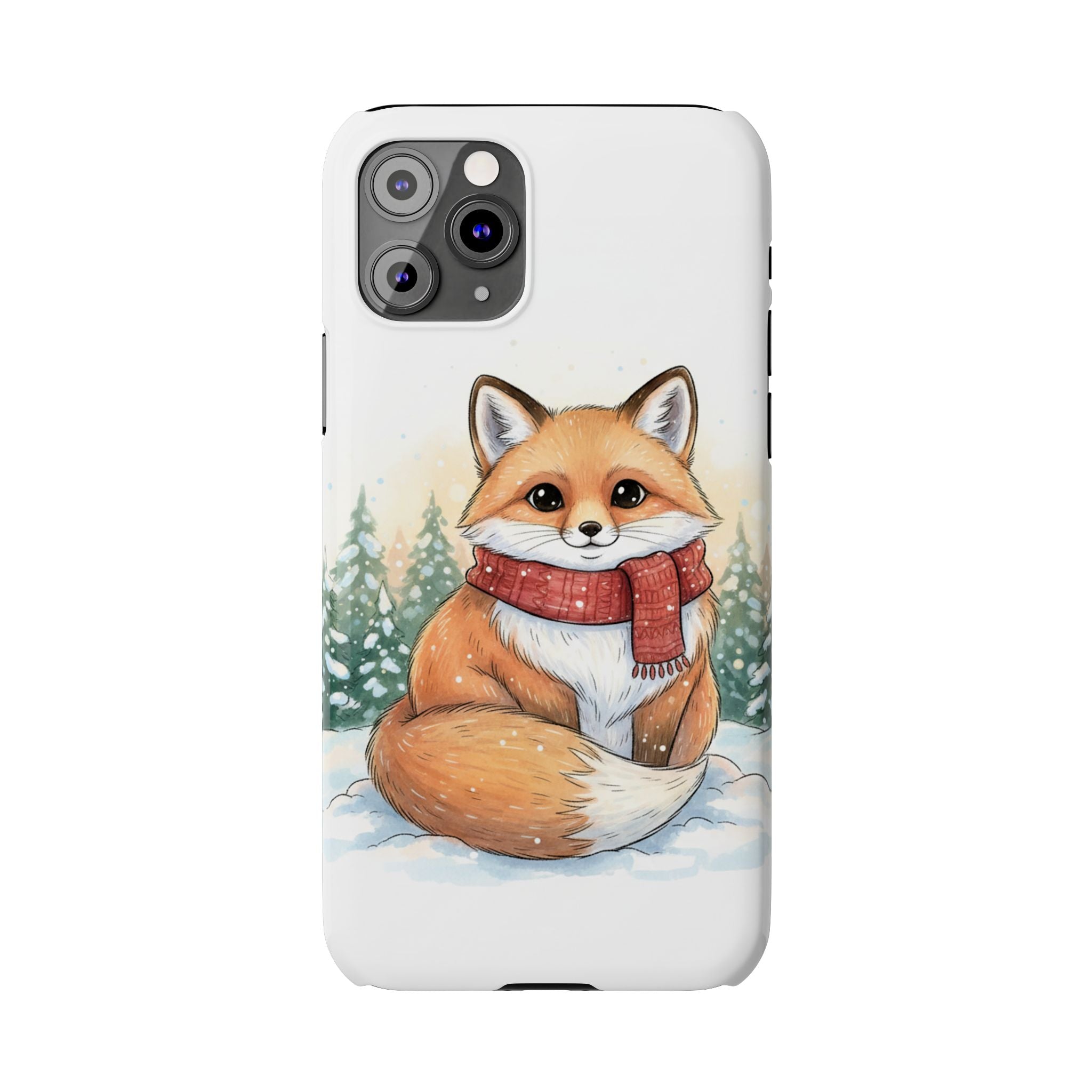 Cute Fluffy Fox Christmas Phone Case — Storybook Winter Fox in Scarf
