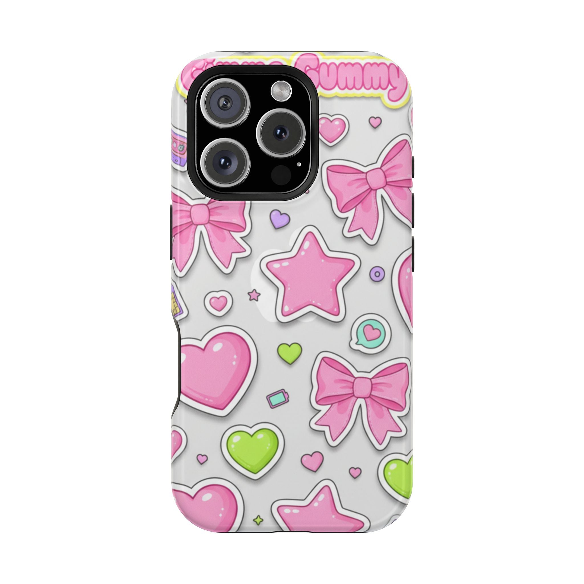 Gimme Gummy Pastel Phone Case — Pink Bows & Lime Hearts Y2K Design