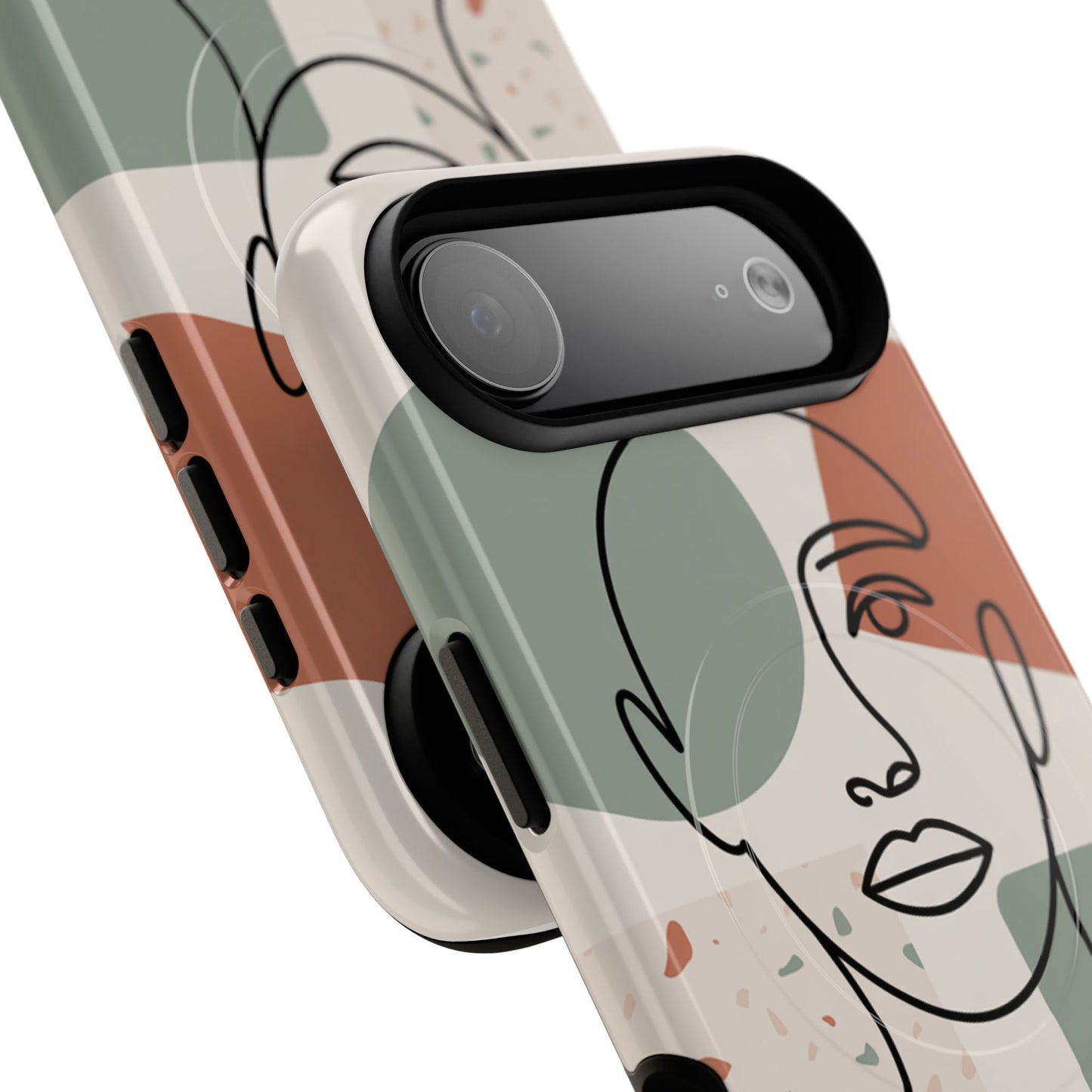 Phone Case - Minimalist Abstract Art Face Design - Sage Green and Terracotta Colors