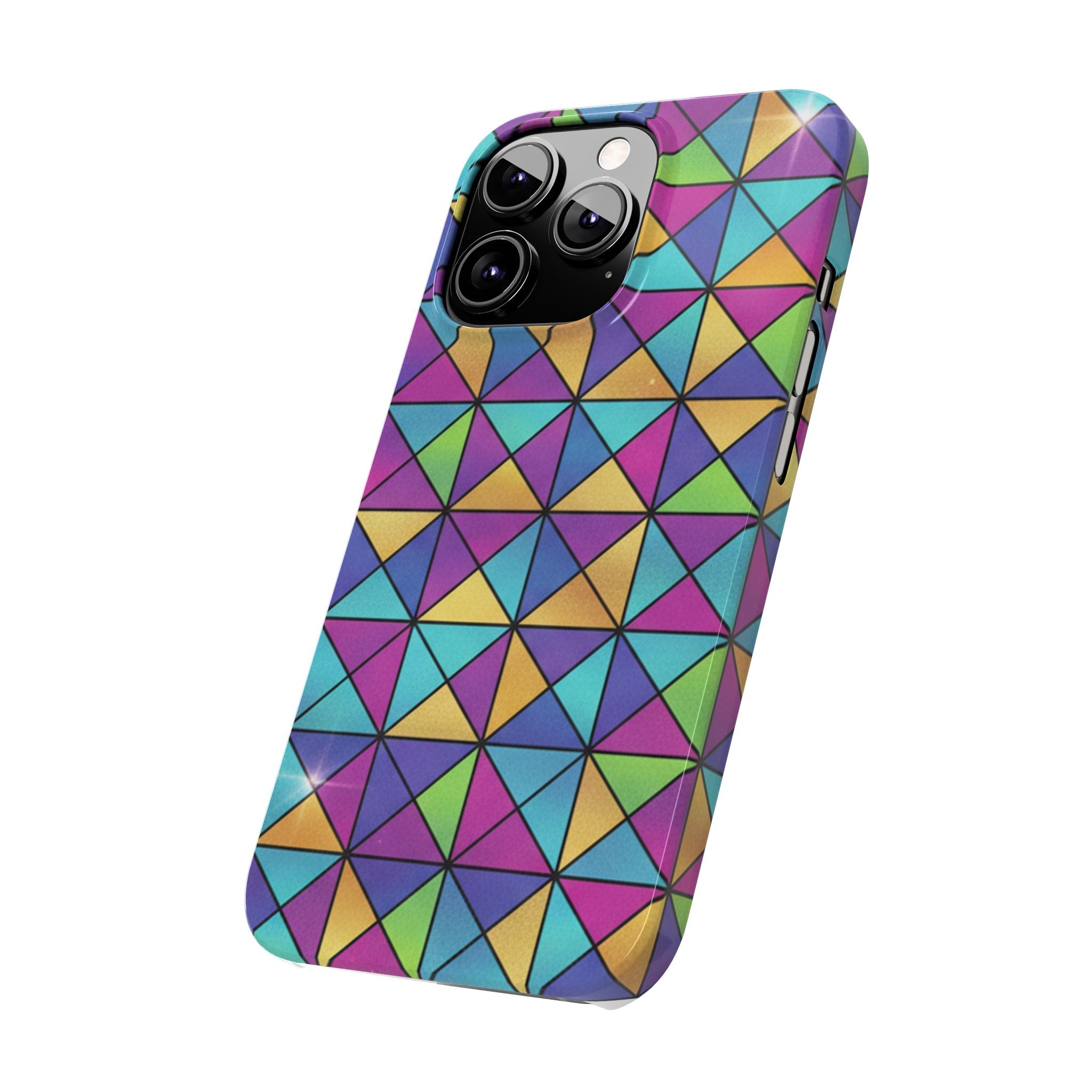 Holographic Iridescent Geometric Phone Case — Rainbow Foil Shard Design
