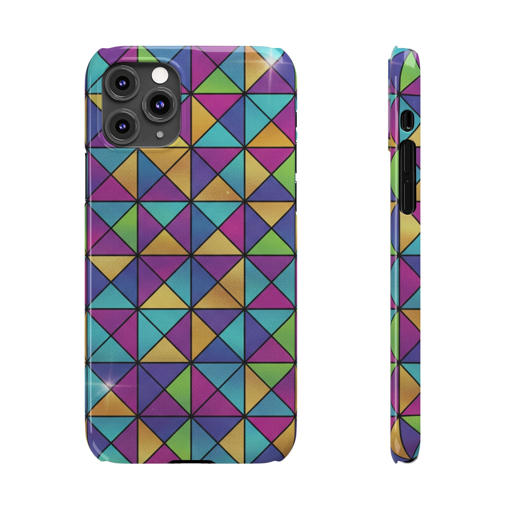 Holographic Iridescent Geometric Phone Case — Rainbow Foil Shard Design