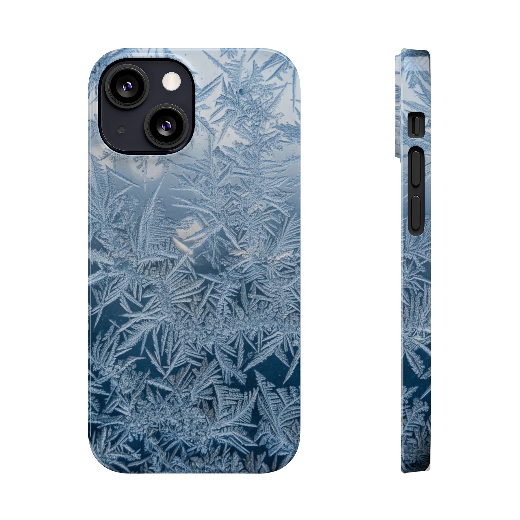 Frosted Window Macro Slim Phone Case — Blue Silver Ice Crystal Texture