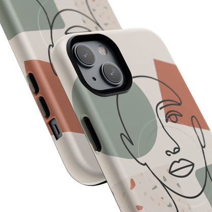 Phone Case - Minimalist Abstract Art Face Design - Sage Green and Terracotta Colors