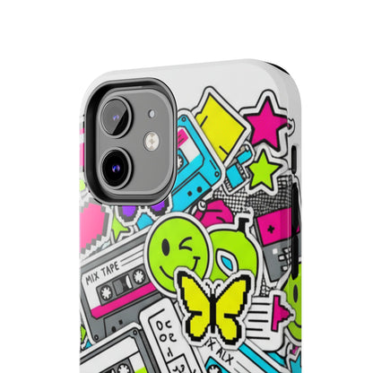1990s 2000s Sticker Collage Tough Phone Case | Retro Tamagotchi Pixel Art Nostalgia