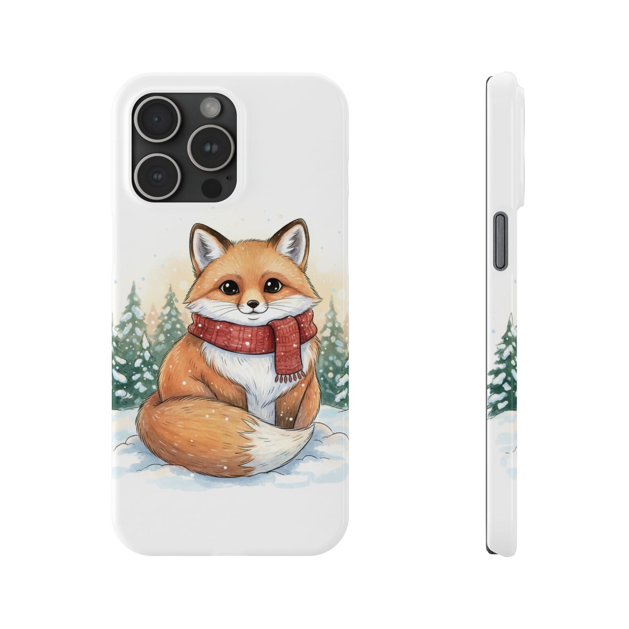 Cute Fluffy Fox Christmas Phone Case — Storybook Winter Fox in Scarf