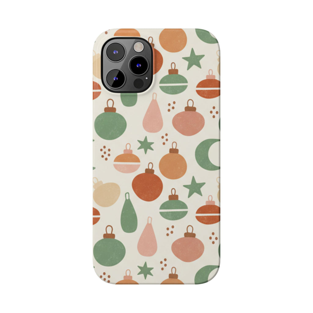 Holiday Ornament Pattern Slim Phone Case — Retro Christmas Baubles Design