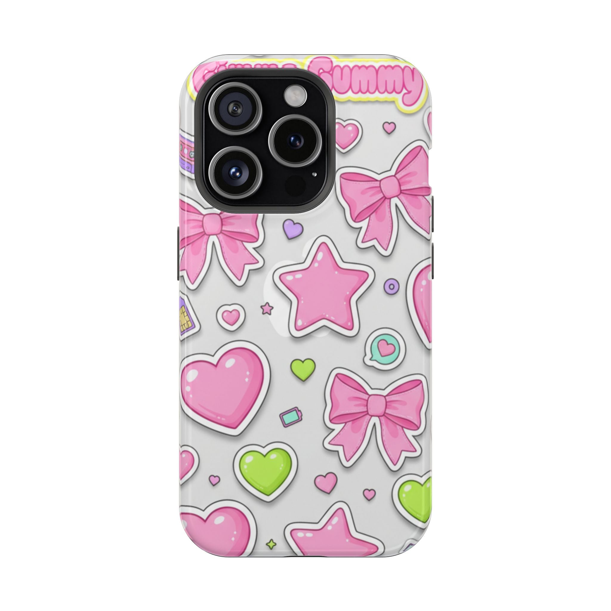 Gimme Gummy Pastel Phone Case — Pink Bows & Lime Hearts Y2K Design