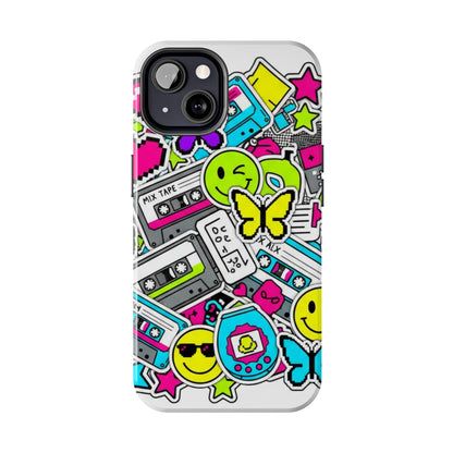 1990s 2000s Sticker Collage Tough Phone Case | Retro Tamagotchi Pixel Art Nostalgia