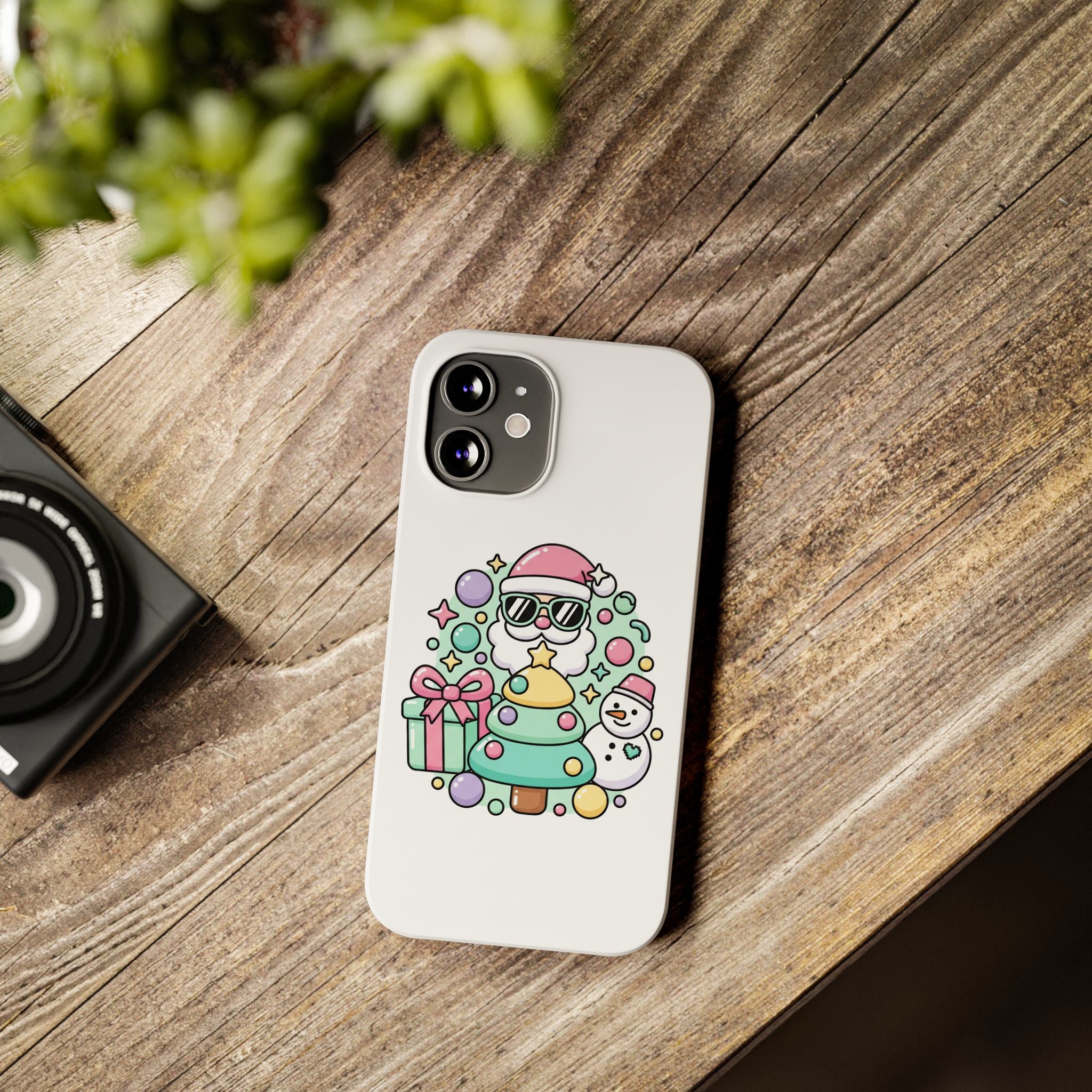 Y2K-Inspired Christmas Phone Case — Playful Bubble Icons & Stars