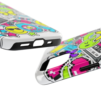 1990s 2000s Sticker Collage Tough Phone Case | Retro Tamagotchi Pixel Art Nostalgia