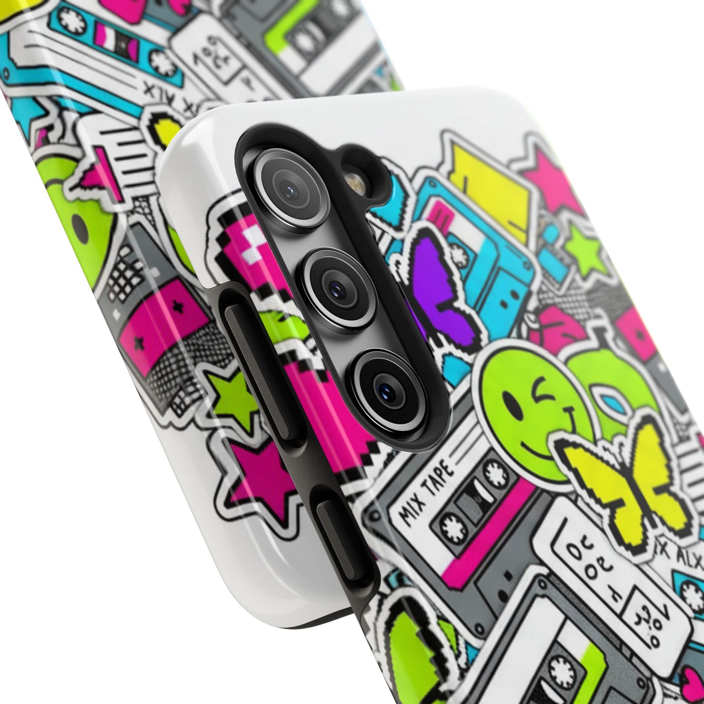 1990s 2000s Sticker Collage Tough Phone Case | Retro Tamagotchi Pixel Art Nostalgia