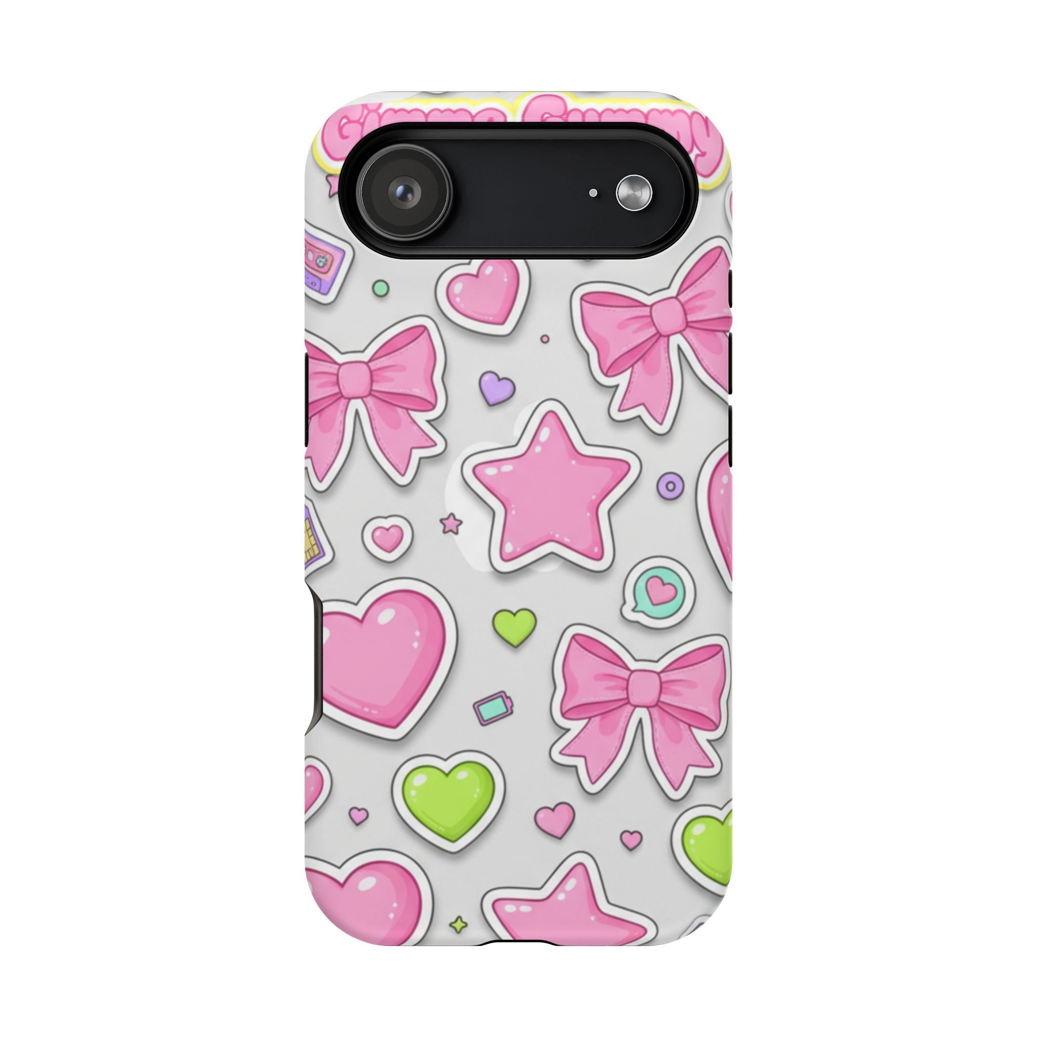 Gimme Gummy Pastel Phone Case — Pink Bows & Lime Hearts Y2K Design