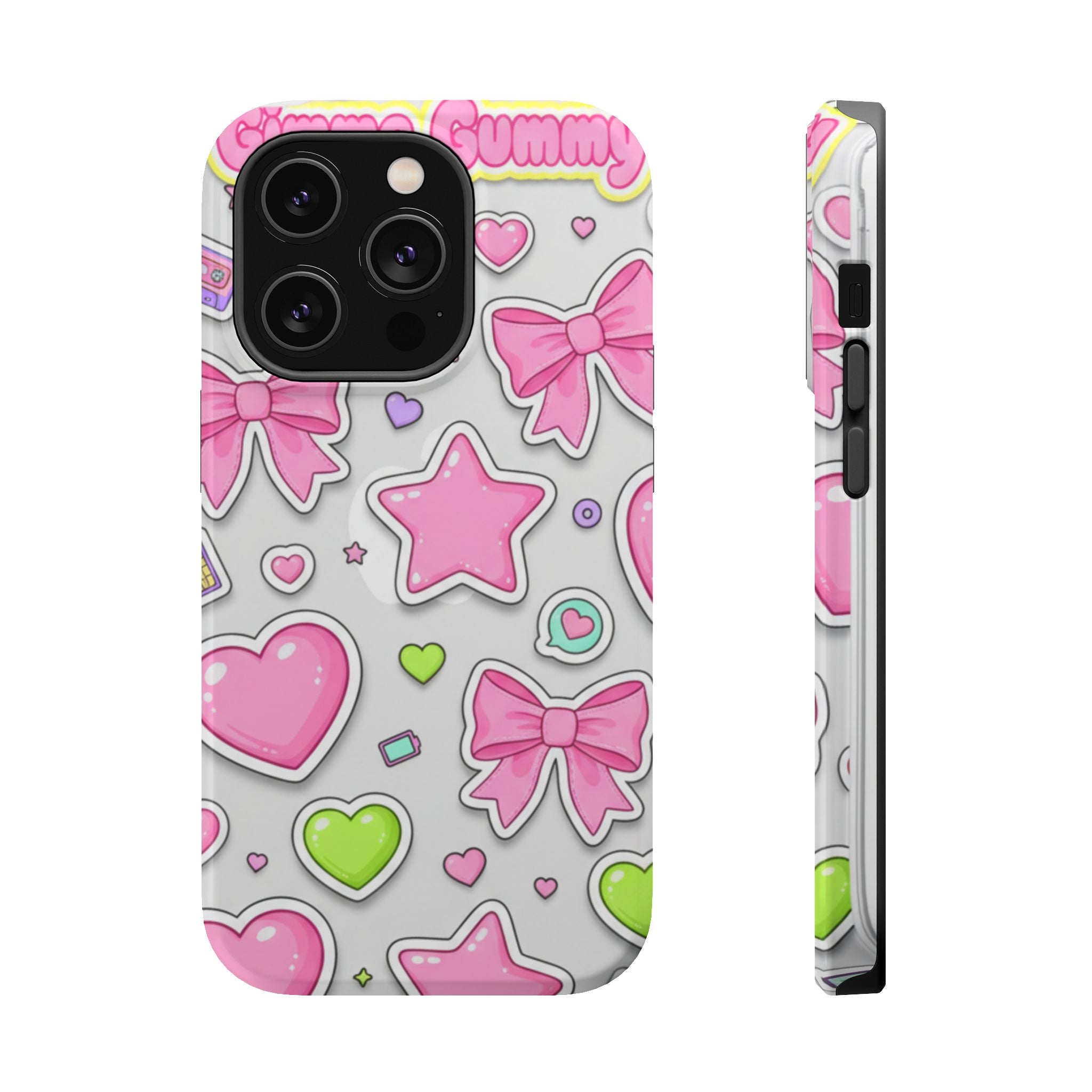 Gimme Gummy Pastel Phone Case — Pink Bows & Lime Hearts Y2K Design